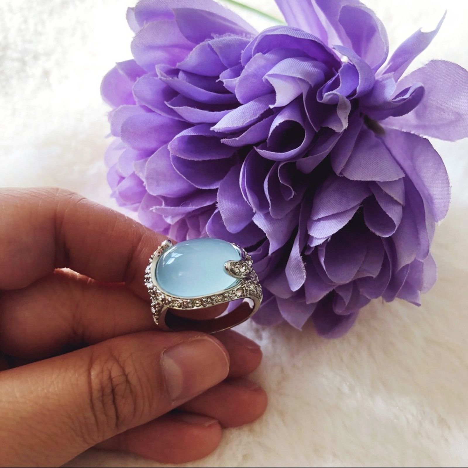 Other Silver Oval Aqua Blue Ring Size ONE SIZE - 3 Thumbnail