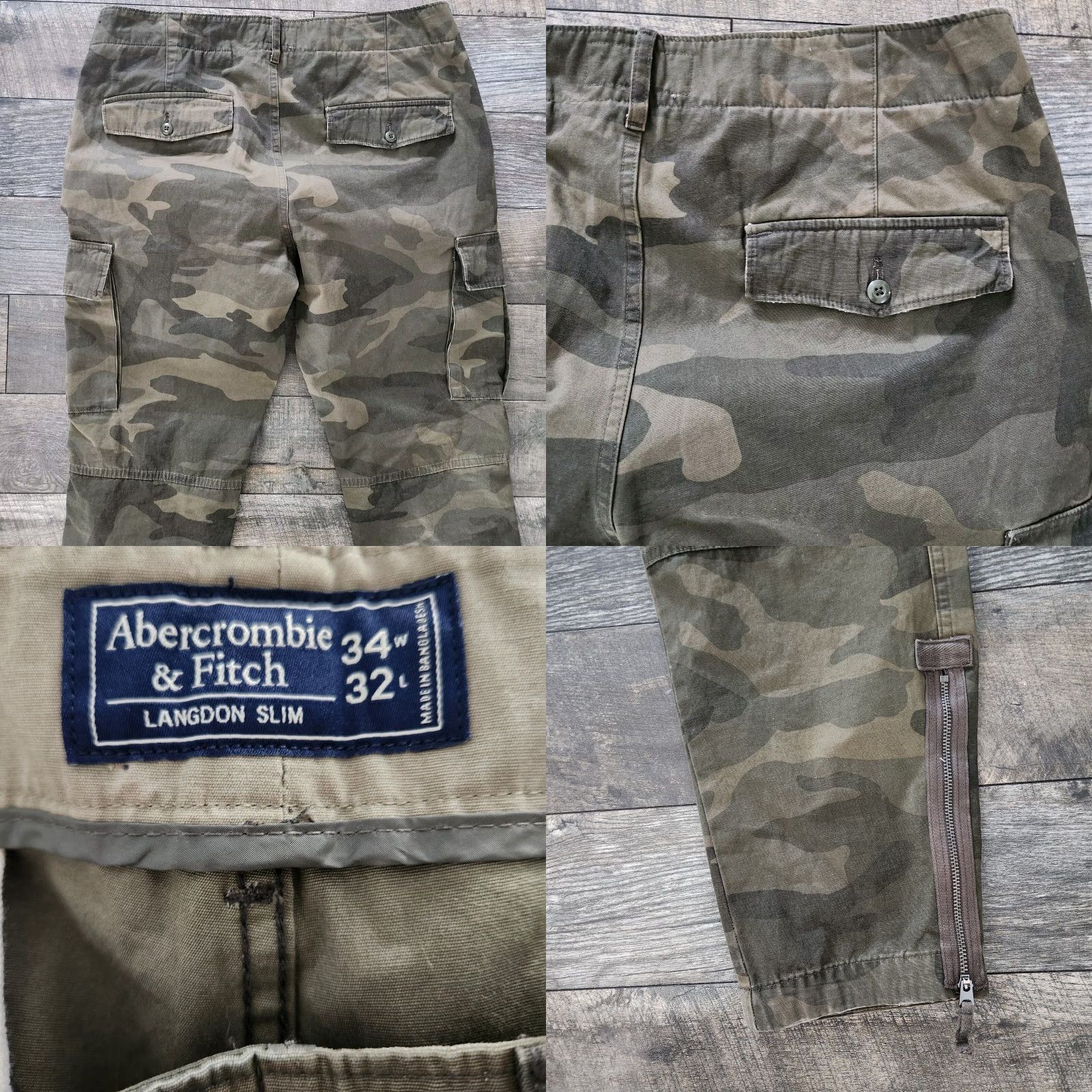 AMO VINTAGE Abercrombie & Fitch Paratrooper Camo Cargo Pants Rip Stop Zip Leg Men 34x32 Size US 34 / EU 50 - 8 Thumbnail