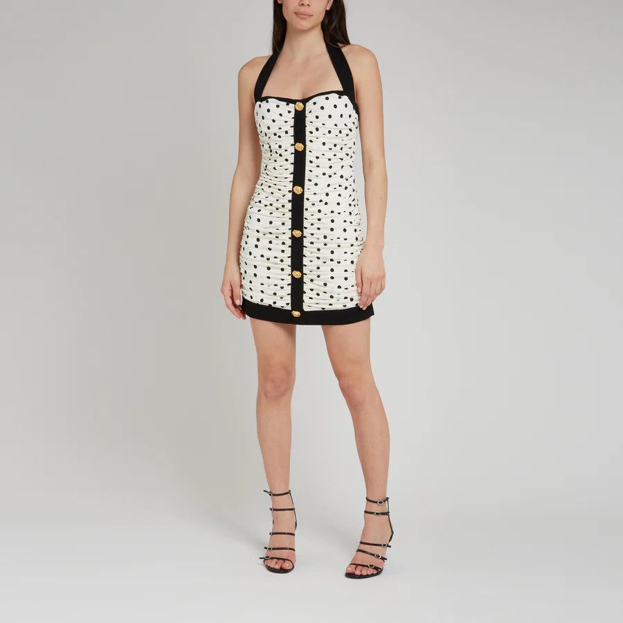 Balmain o1s1wg110125 Polka Dot Mini Dress in White Black Size M / US 6-8 / IT 42-44 - 4 Thumbnail