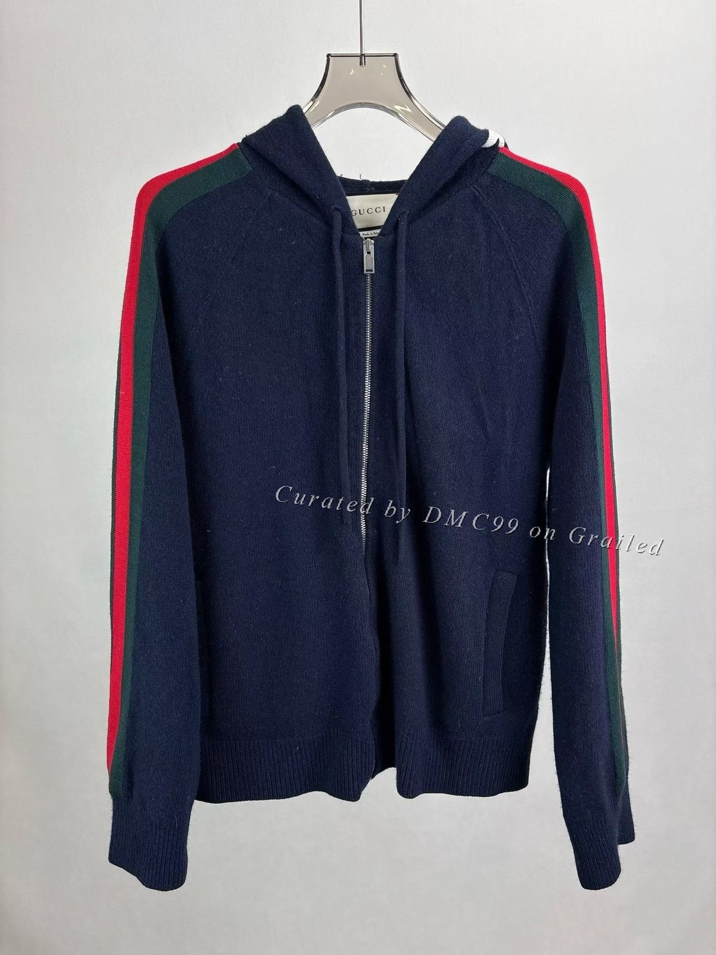 Gucci GUCCI Web Logo Navy Blue Jersey Track Zip-Up Jacket | Grailed