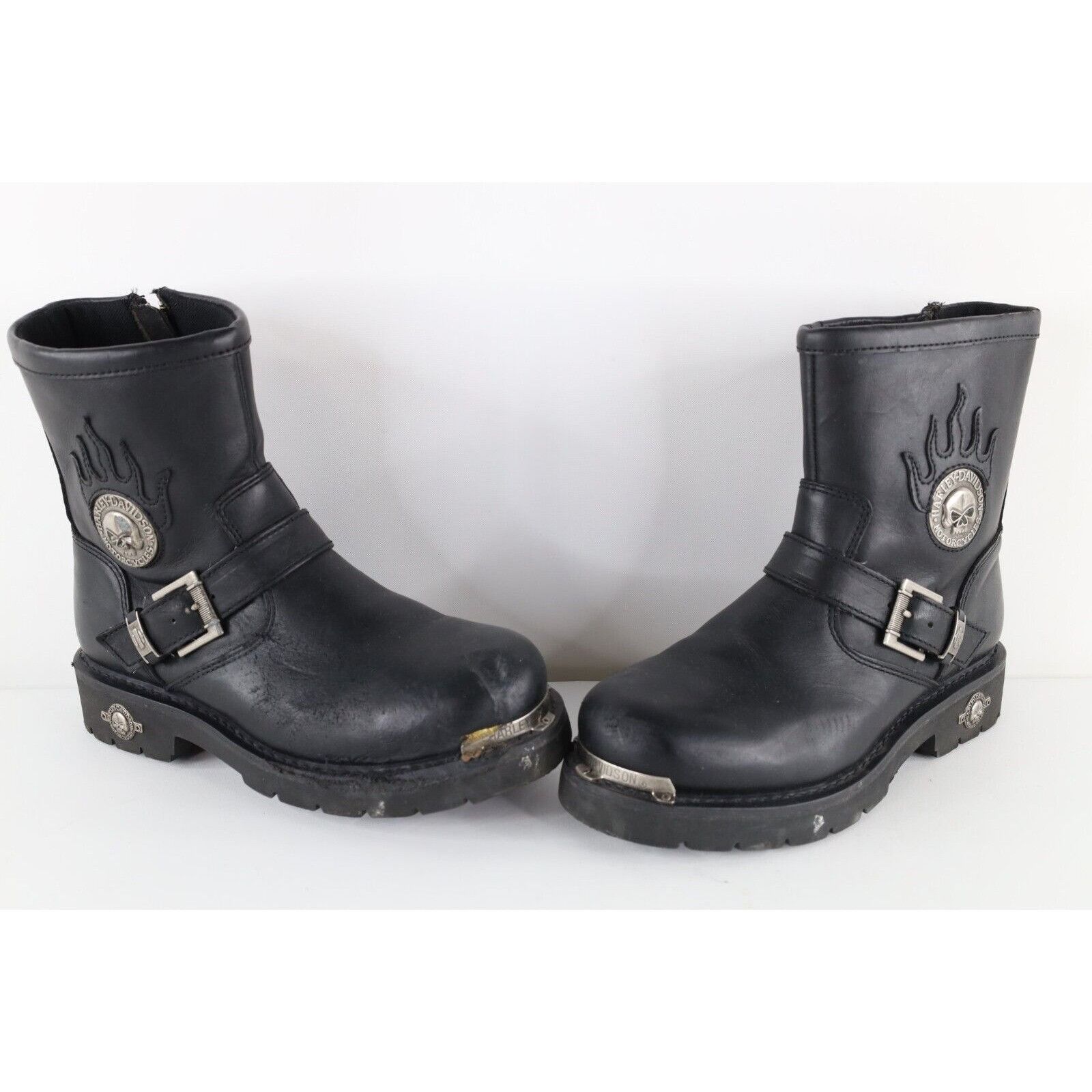 Harley Davidson × Vintage Vintage 90s Harley Davidson Fire Flames Skull Moto Boots Size US 8.5 / EU 41-42 - 1 Thumbnail