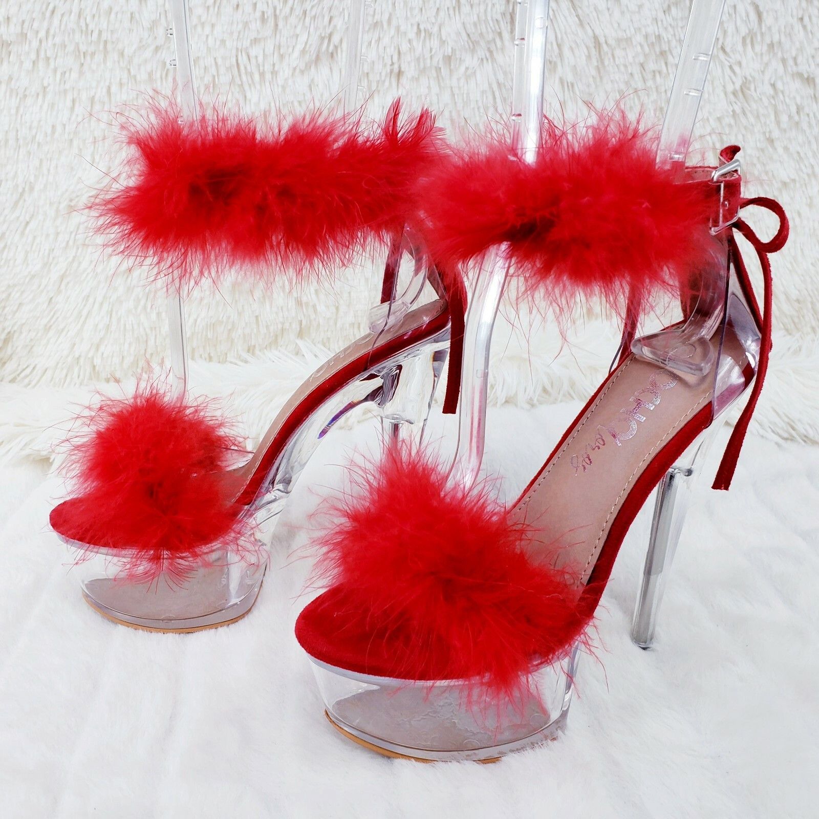 Other Red Marabou Feather Platform Shoes Sandals 6" High Heel Sand Size US 9 / IT 39 - 7 Thumbnail