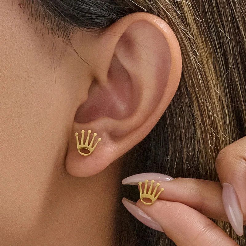 Jewelry Mini Crown Stud Earrings Charm Earring Gift Size ONE SIZE - 1 Thumbnail