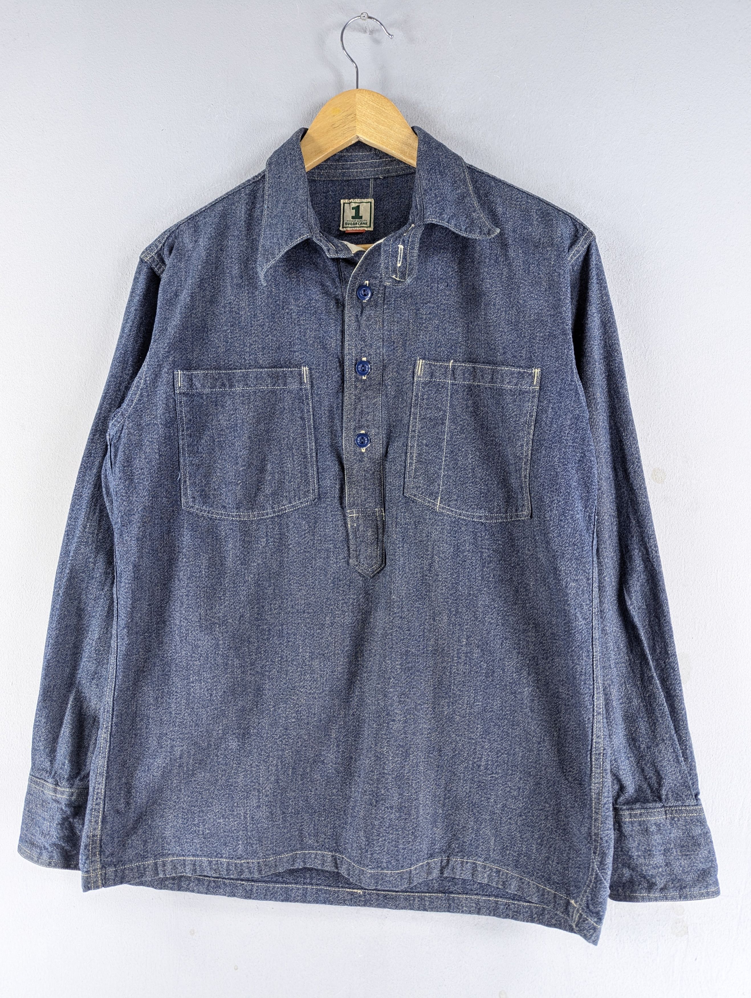 Sugar Cane Sugar Cane Men's Long Sleeve Pullover Work Denim Shirt Size US M / EU 48-50 / 2 - 2 Thumbnail