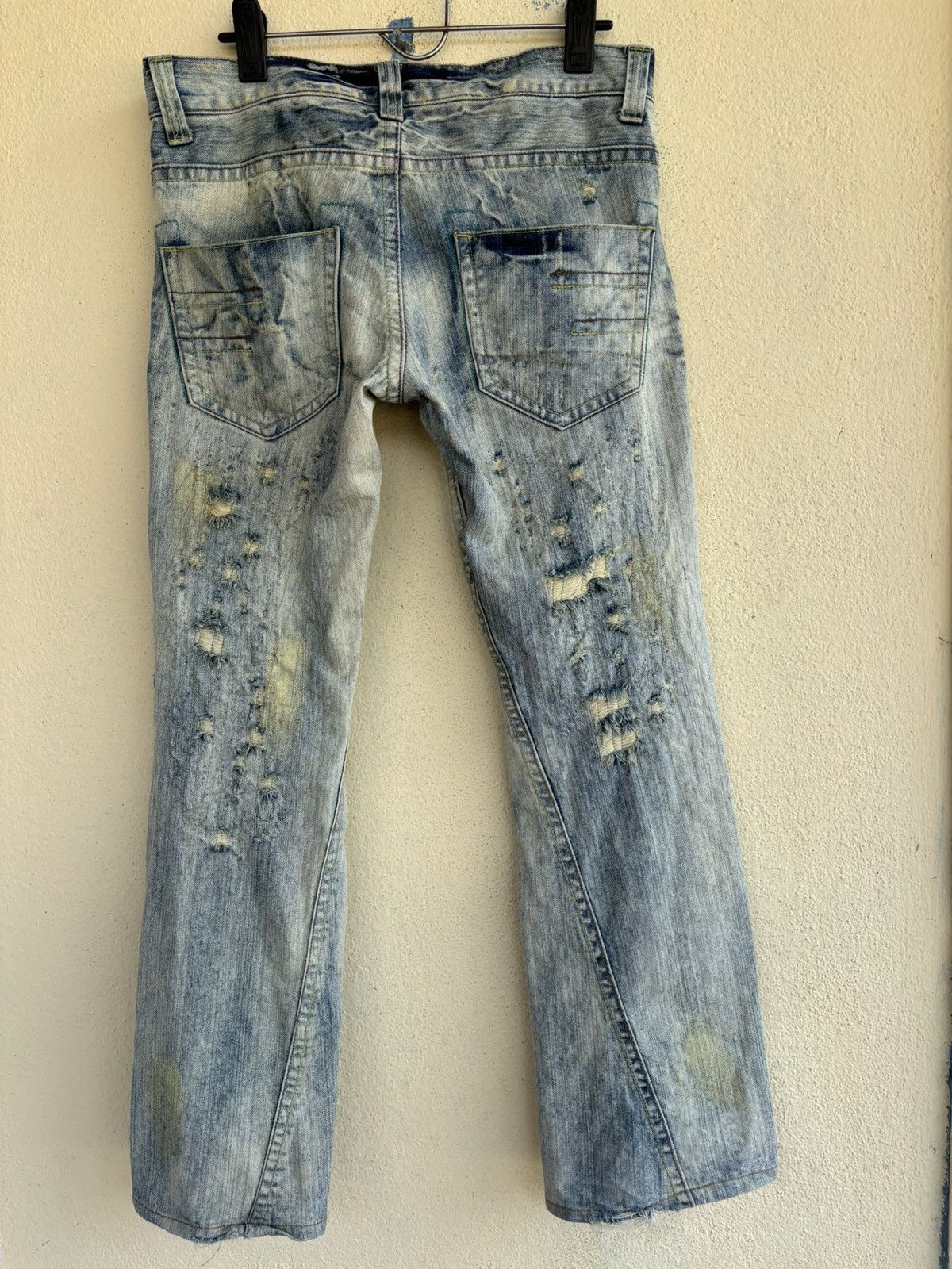 Japanese Brand Mud Wash Ripped Trashed Semi Bootcut Jean Size US 35 - 2 Thumbnail