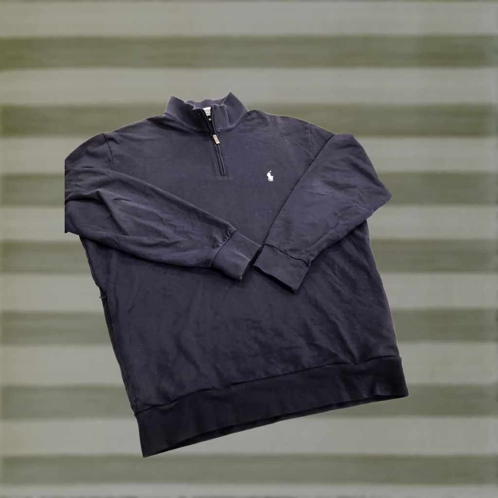 Polo Ralph Lauren Polo Ralph Lauren Pullover 1/4 Zip Mock Neck Long Sleeve Navy Blue Pima Cotton Knit with Zip Pockets Mens M Size US M / EU 48-50 / 2 - 1 Thumbnail