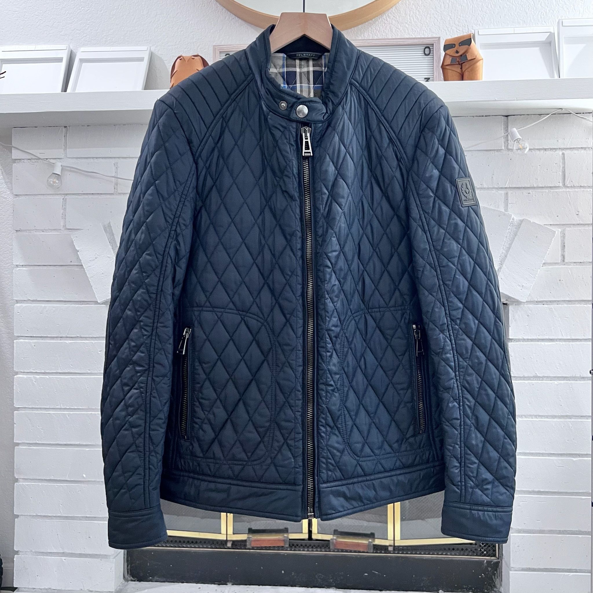 Belstaff England Puffer Quilted Racer Jacket - Navy Blue