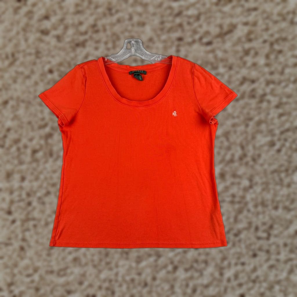 Polo Ralph Lauren Lauren Ralph Sport Shirt Women Large Orange 100% Cotton Scoop Neck Short Sleeve Size L / US 10 / IT 46 - 1 Thumbnail