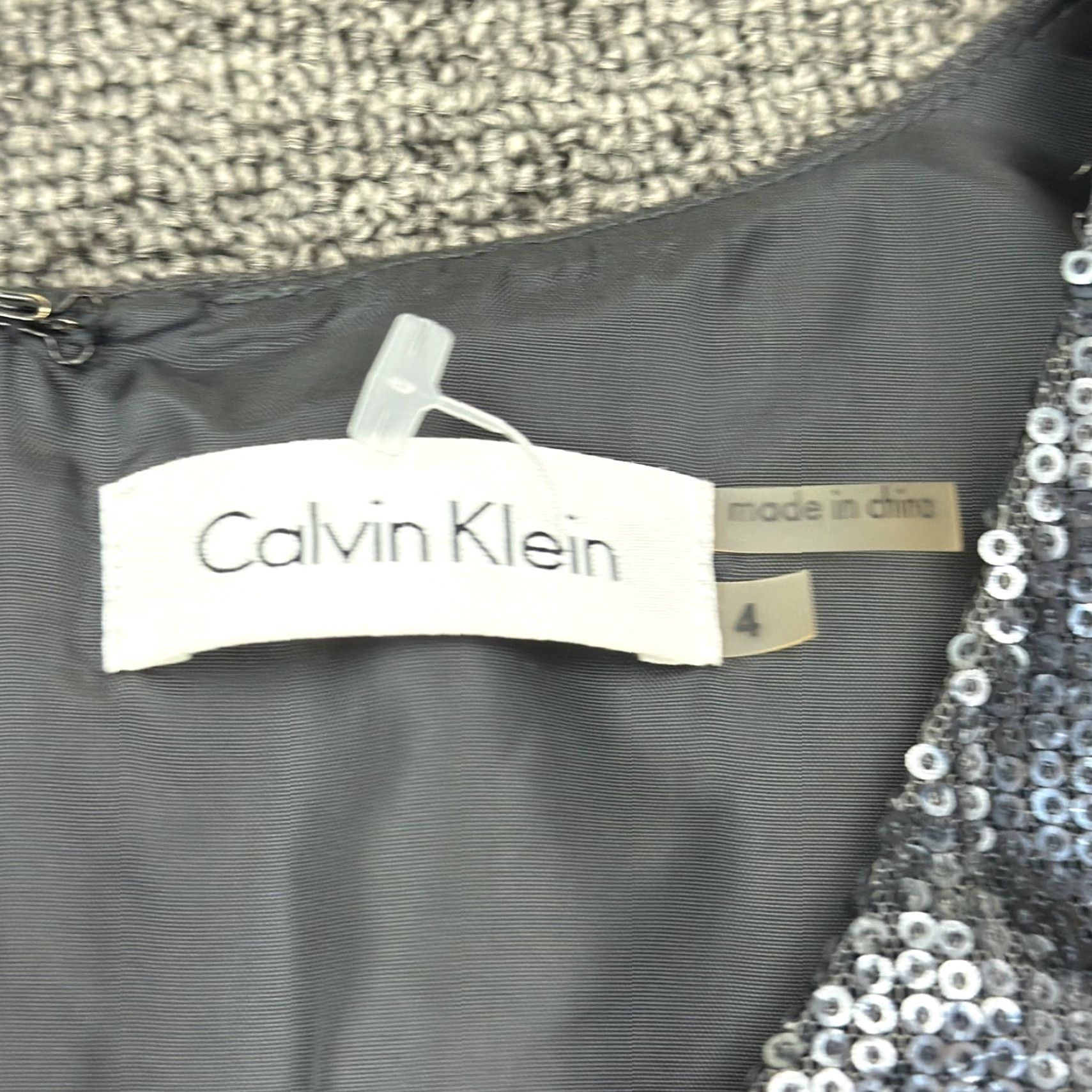 Calvin Klein Calvin Klein Dress Womens 4 Gray Animal Print Sequin Sheath Knee Length Career Dress Shopper/Shirt? Size S / US 4 / IT 40 - 4 Thumbnail