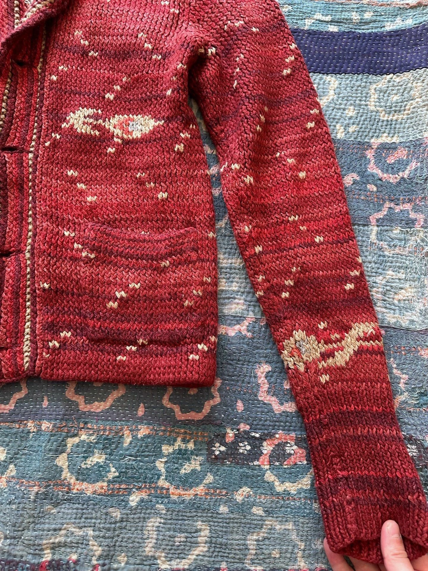 RRL Ralph Lauren Red Patterned Button-Front Knit Cardigan Size US XXS / EU 40 - 3 Thumbnail