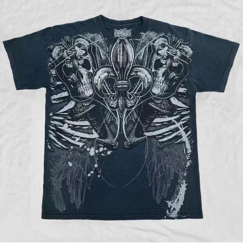 Vintage American Dark Two Skull TShirt Size US XL / EU 56 / 4 - 2 Thumbnail