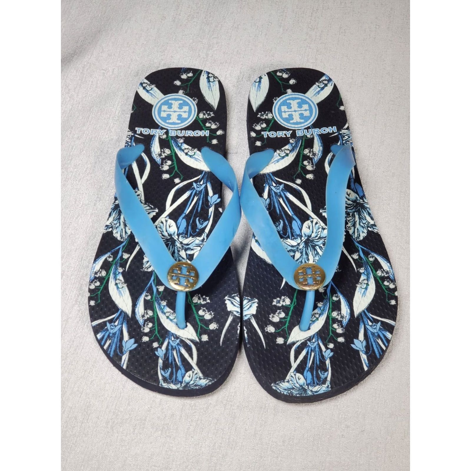Tory Burch Tory Burch Thin Flip Flop Sandals Floral Print Gold Logo Womens US 9 M -Vintage Size US 9 / IT 39 - 5 Thumbnail