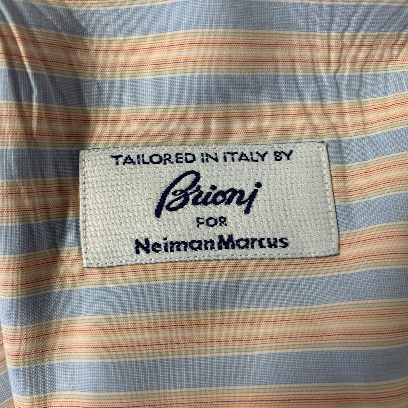 Brioni BRIONI M Orange Blue Stripe Cotton Spread Collar L/S Shirt Size US M / EU 48-50 / 2 - 5 Thumbnail