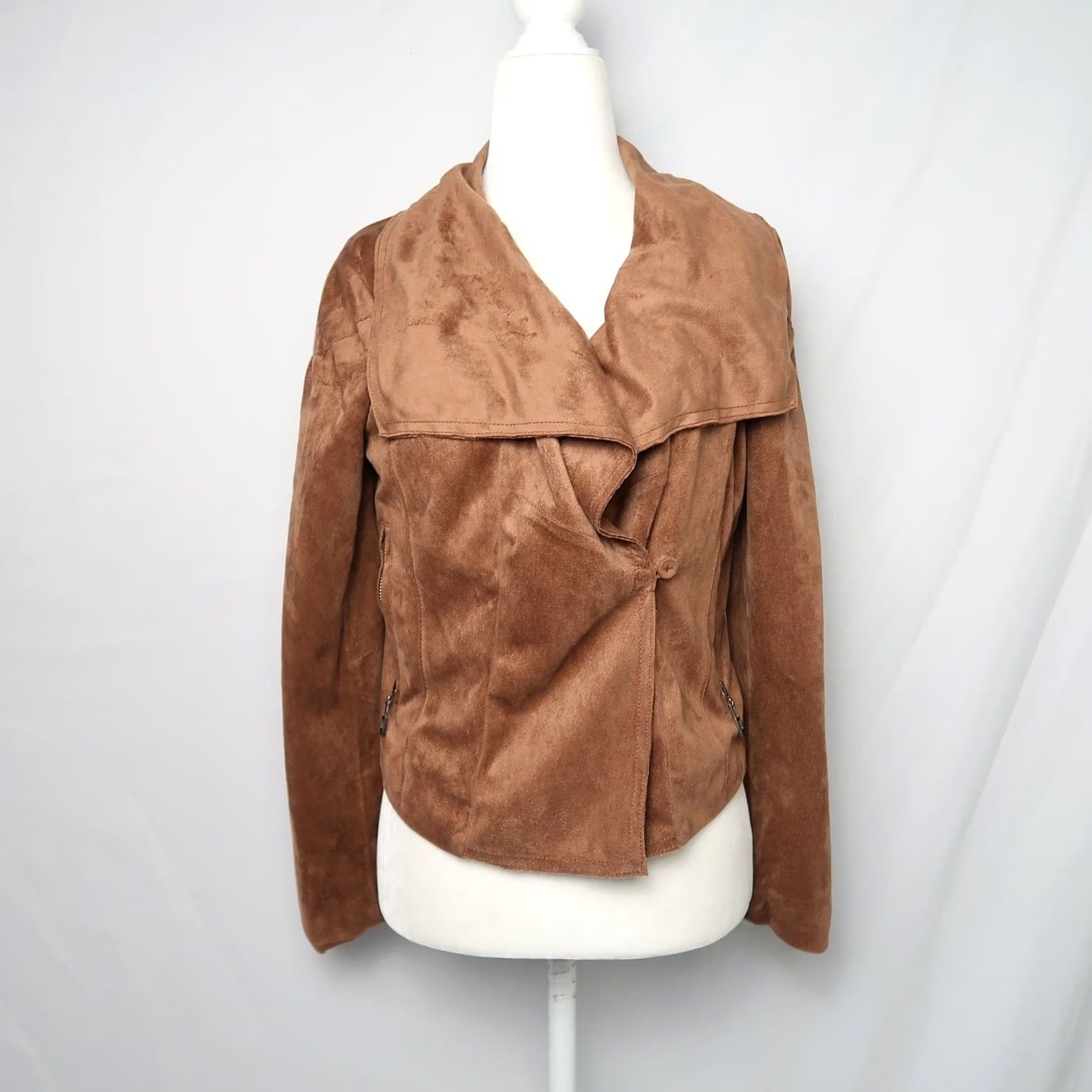 NIC+ZOE NIC+ZOE Cognac Brown Faux Suede Moto Jacket MP Woman Petite Medium M Size M / US 6-8 / IT 42-44 - 8 Thumbnail