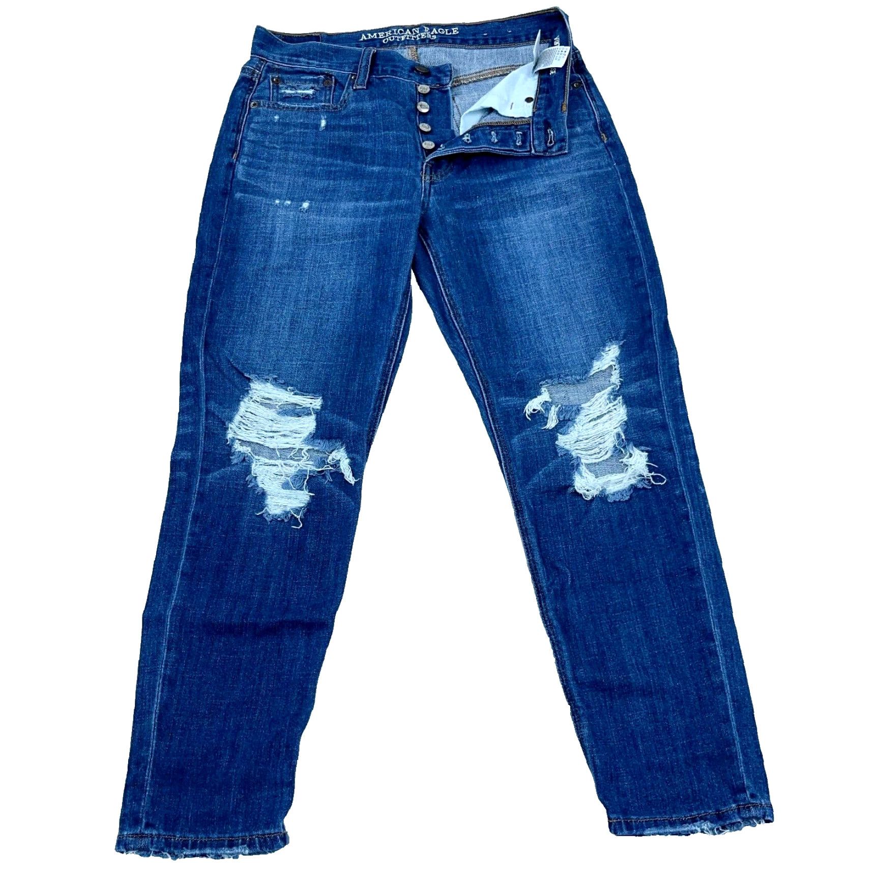 American Eagle Outfitters American Eagle Outfitters Jeans Women 2 High Rise Button Fly Ripped Holes N/A Size 26" / US 2 / IT 38 - 2 Thumbnail
