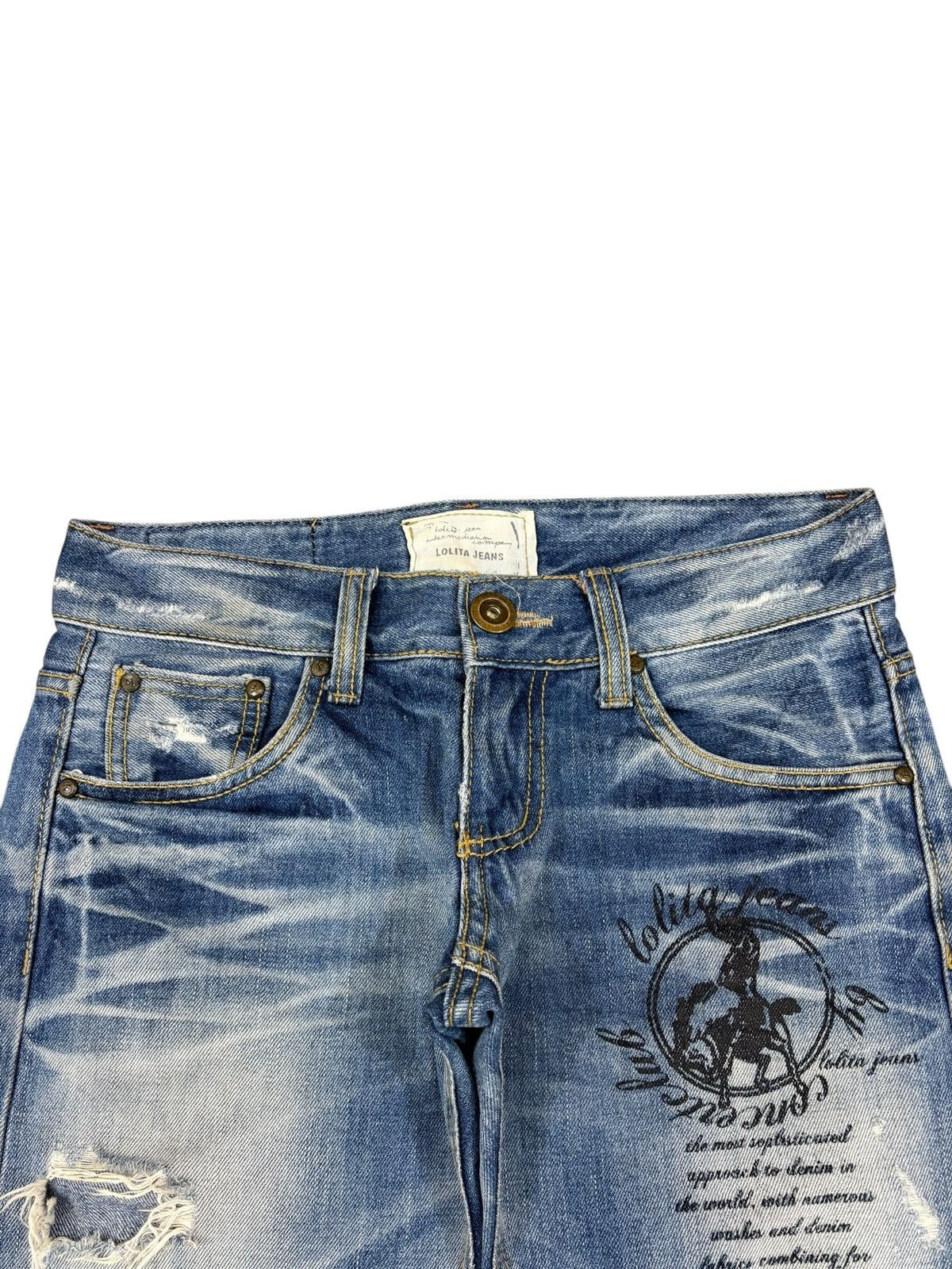 Hysteric Glamour Vintage Lolita Punk Printed Faded Wash Distress Jeans Size 31" - 4 Thumbnail