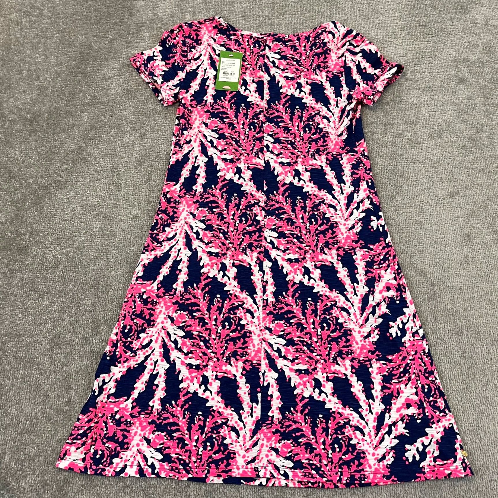 Lilly Pulitzer Lilly Pulitzer Jessica Dress Womens XXS Nauti Navy Beyond The Sea Short Sleeve Floral Multicolor Cap Sleeve V-Neck Lightweight Cotton 100% Short Dress Size 24" / US 00 / IT 34 - 3 Thumbnail