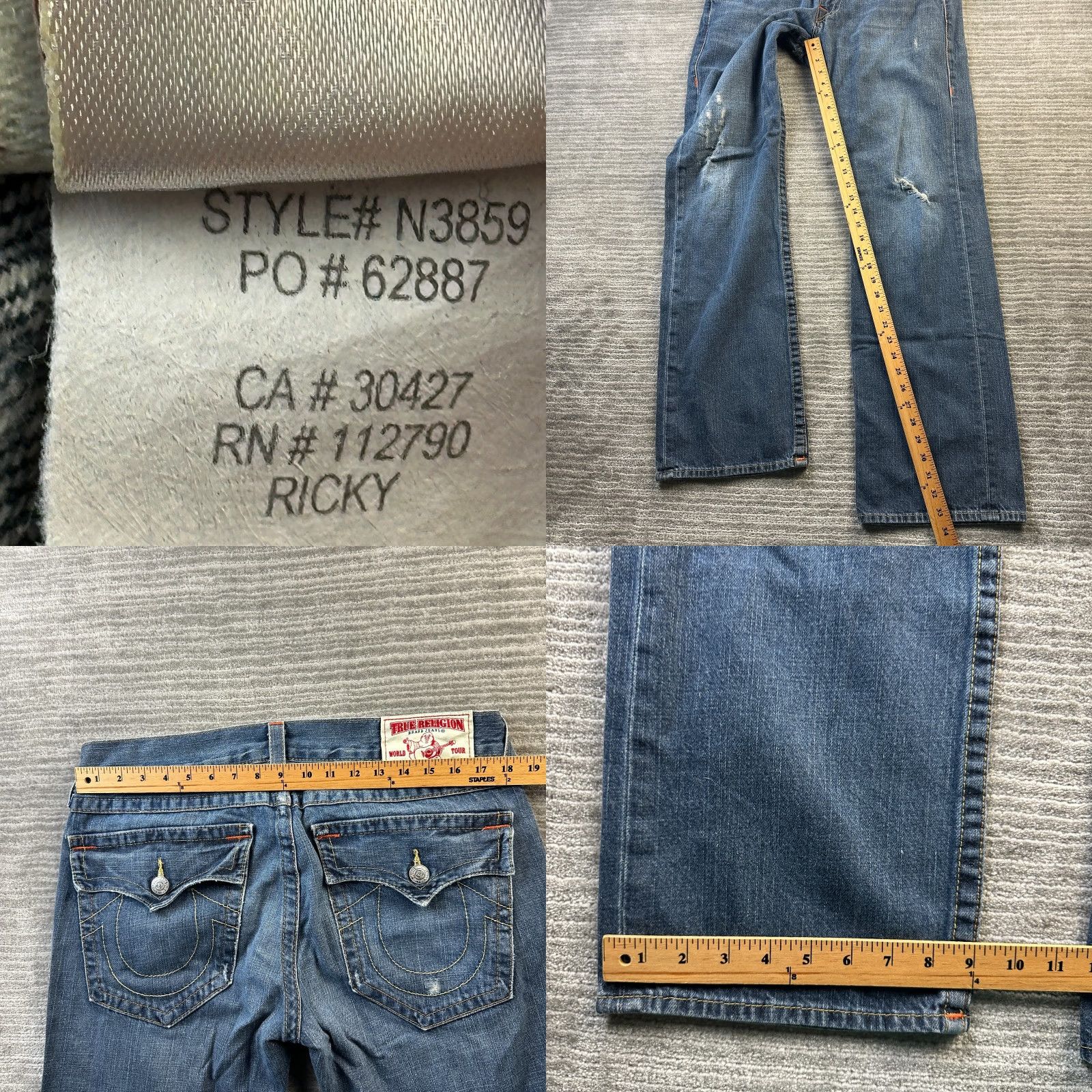 True Religion Jeans Mens 34 Ricky T Flap USA Made Distressed