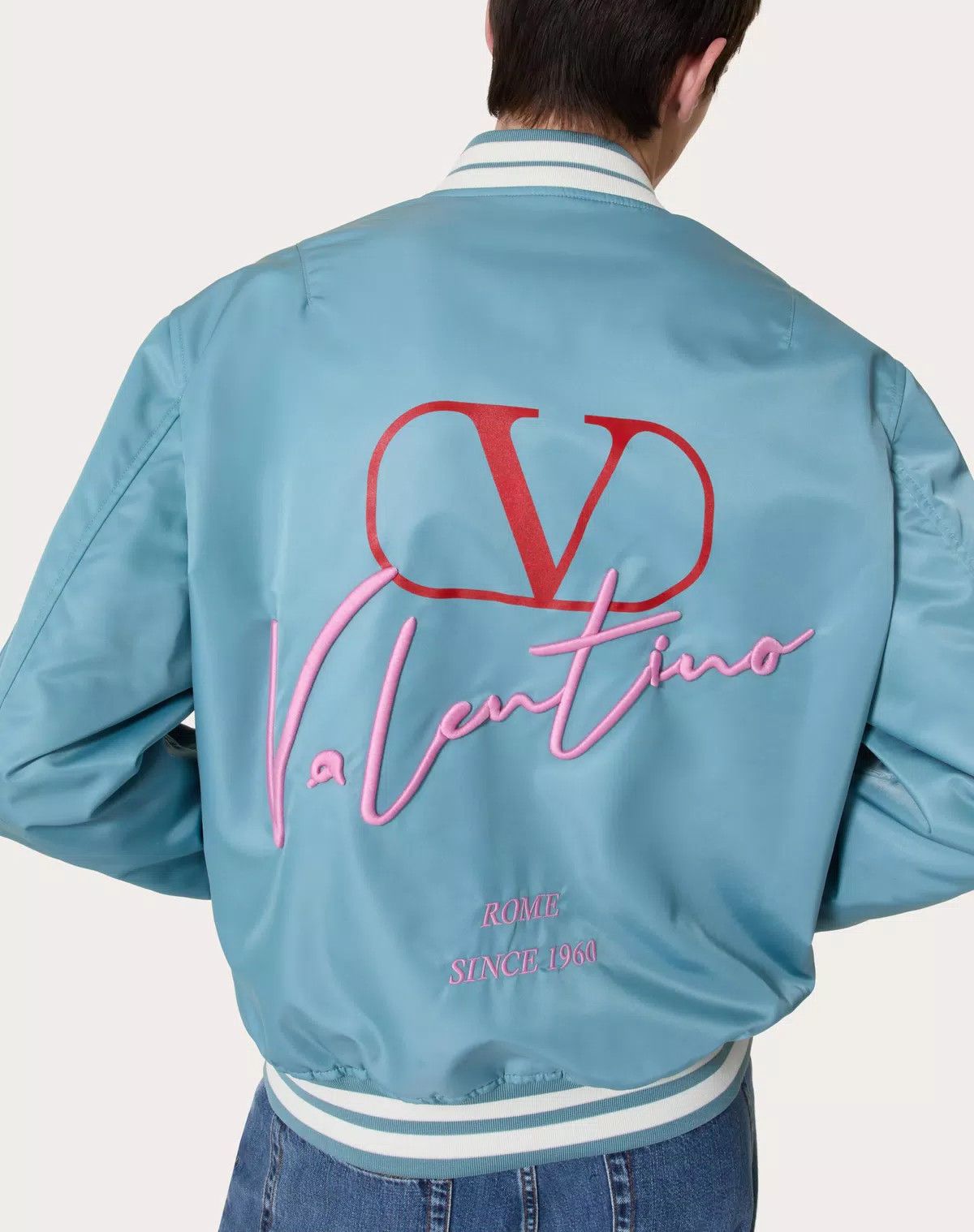 Valentino oc11z0725 Nylon Bomber Jacket in Light Blue Size US M / EU 48-50 / 2 - 6 Thumbnail