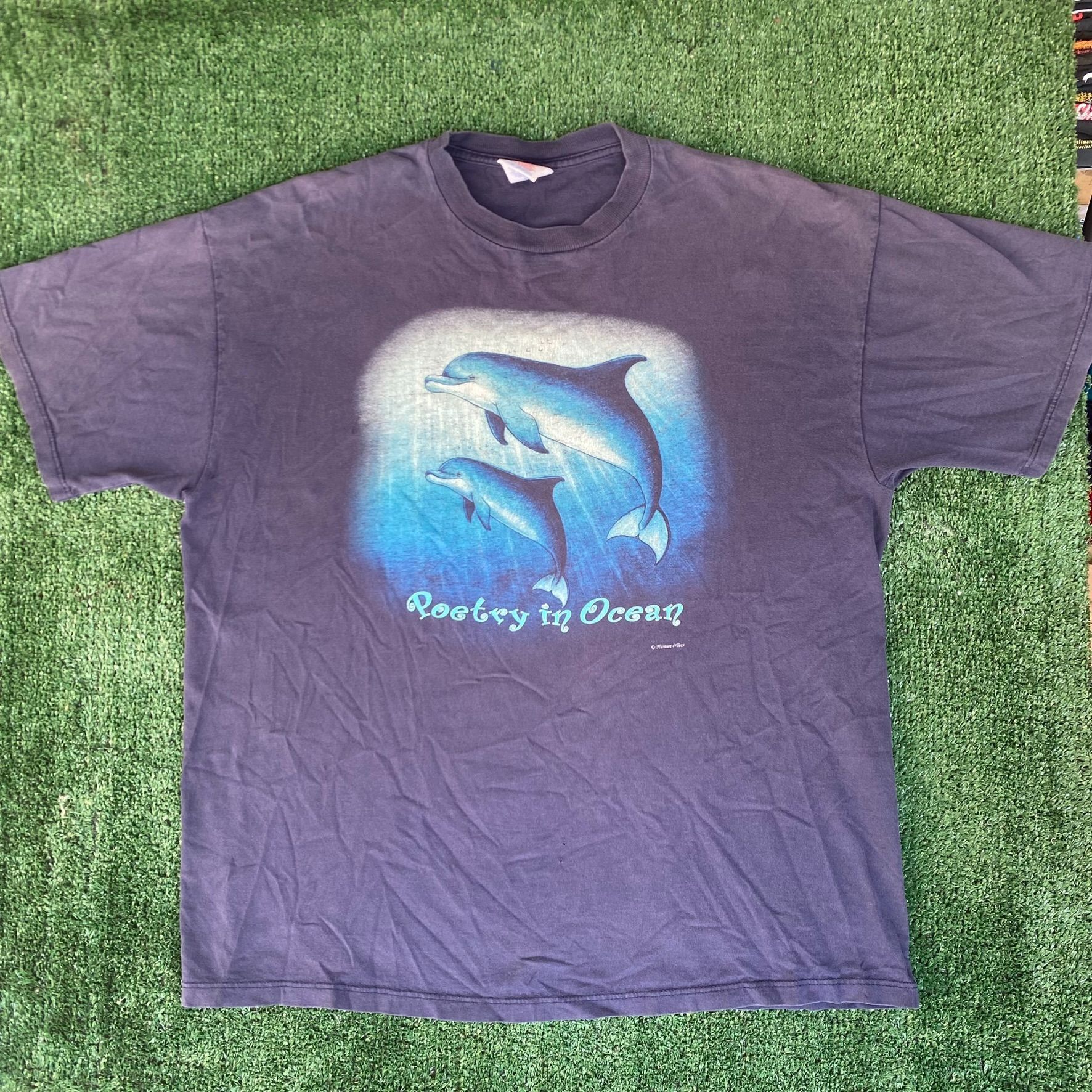 Jerzees Vintage 90s Dolphins Nature Shirt Cute Ocean Animal Art Tee Size US XL / EU 56 / 4 - 1 Thumbnail
