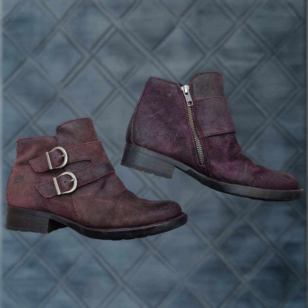 Born Born Boots Womens 6.5 Purple Leather Ankle Zip Buckle Booties Block Heel Casual Size US 7 / IT 37 - 1 Thumbnail