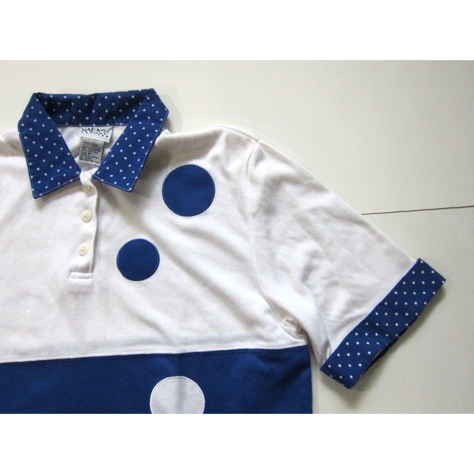 Vintage Napa Valley Petites Cotton Blue White Polka Dot Collared Short Sleeve Blouse M Size M / US 6-8 / IT 42-44 - 5 Thumbnail