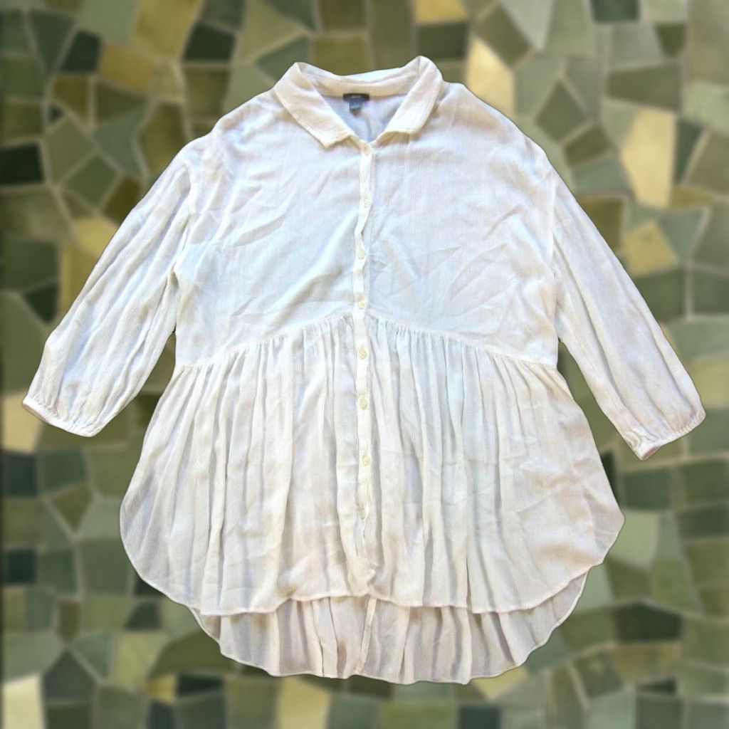 Vintage Aerie White Collared 3/4 Sleeve Button Up Peasant Blouse Woman Large Size L / US 10 / IT 46 - 1 Thumbnail