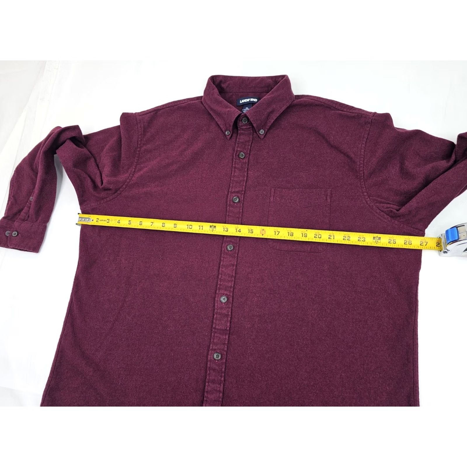 Lands' End Lands End Chamois Shirt Men XL 17-17.5 Flannel Burgundy Maroon Traditional Fit Size US XL / EU 56 / 4 - 6 Thumbnail