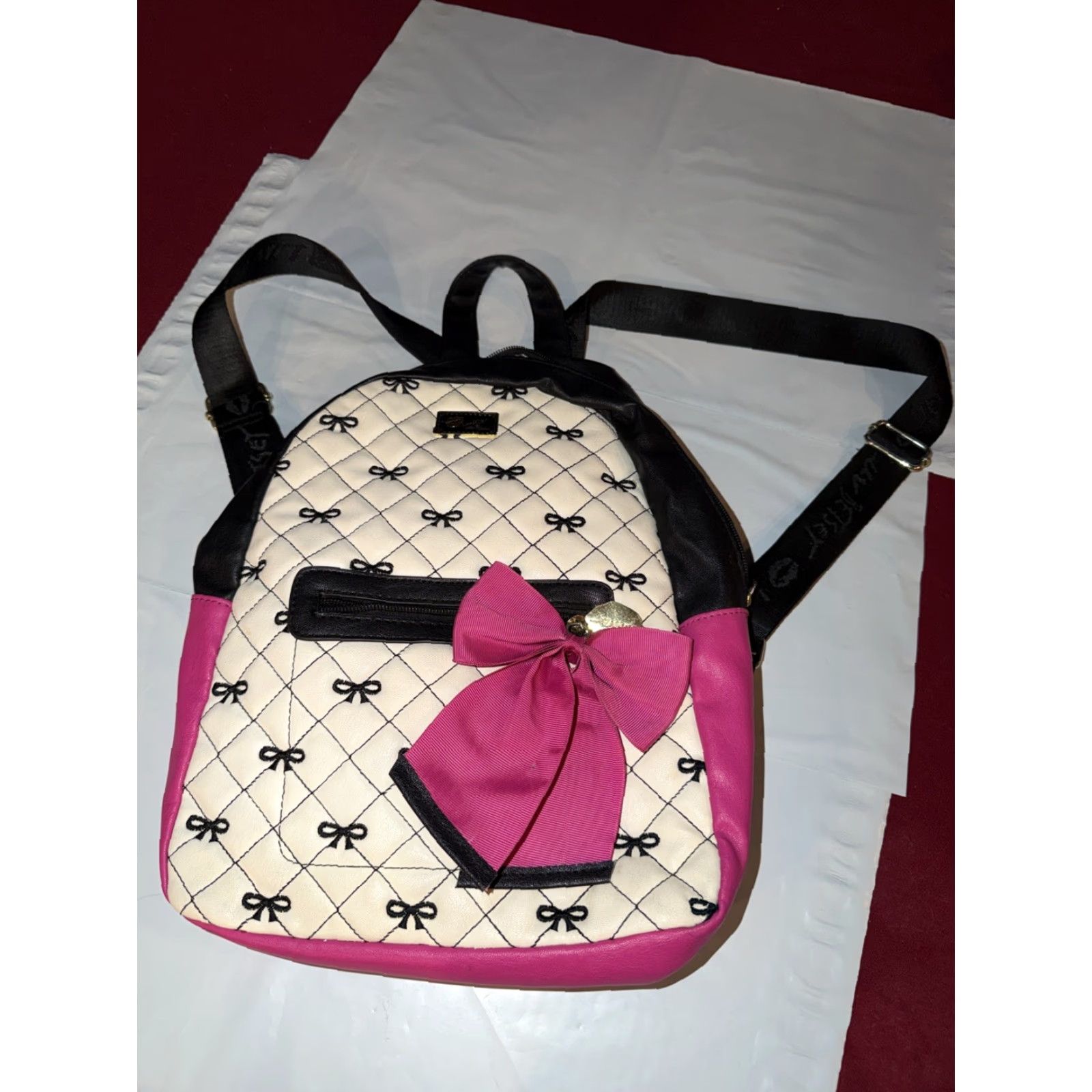 Betsey Johnson Betsey Johnson Backpack Women Medium Pink Quilted Bow Gold Buckle Bag Size ONE SIZE - 2 Thumbnail