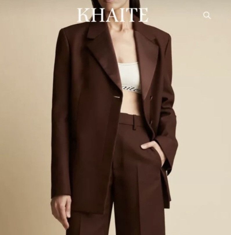 KHAITE KHAITE Women’s Johnson Satin Lapel Blazer in Brown sz 10 NWT Size L / US 10 / IT 46 - 7 Thumbnail