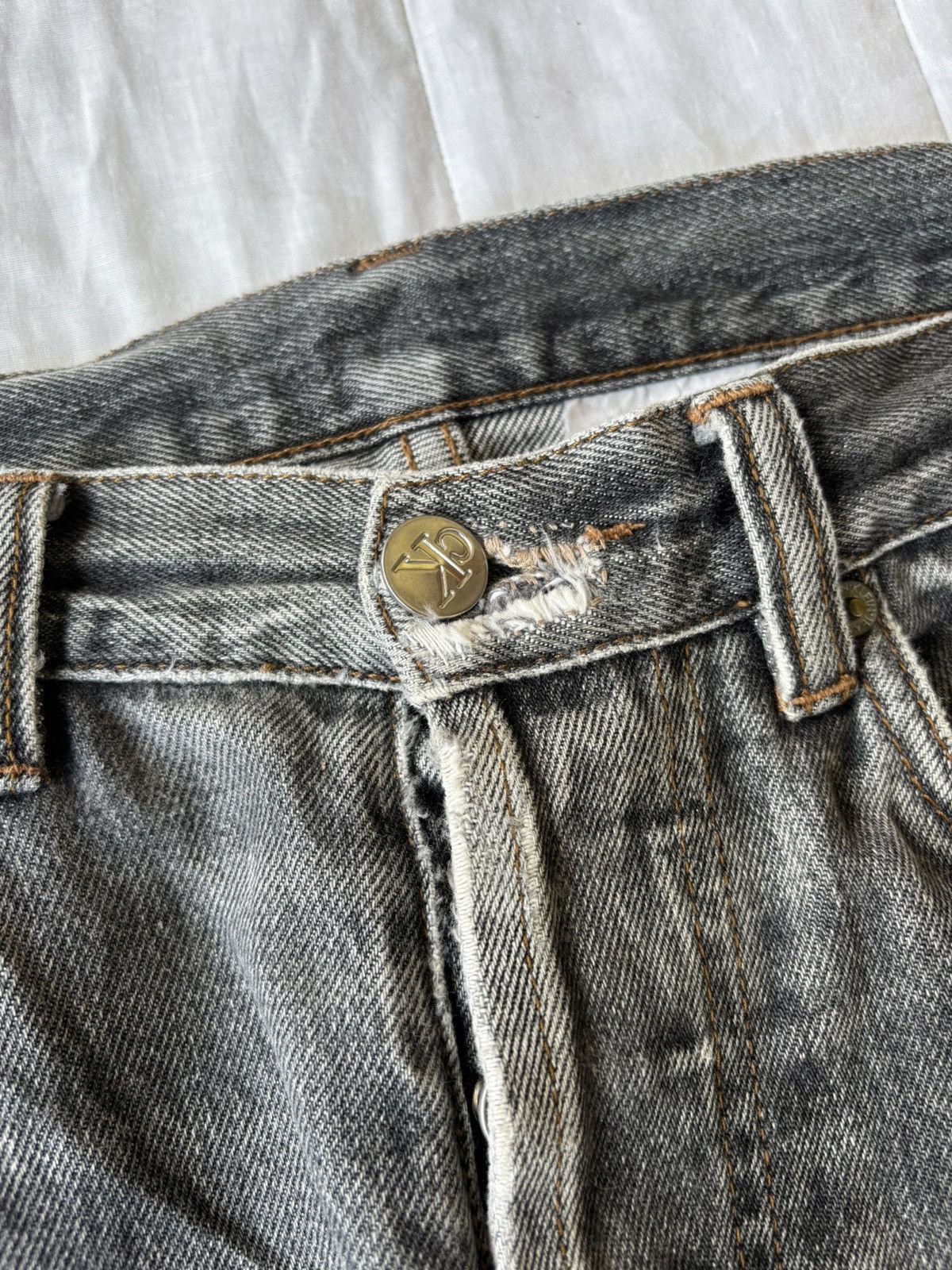 Calvin Klein × Heron Preston 🔥CALVIN KLEIN SELVEDGE FADED BLACK WIDE BAGGY JEANS DISTRESS Size US 30 / EU 46 - 12 Thumbnail