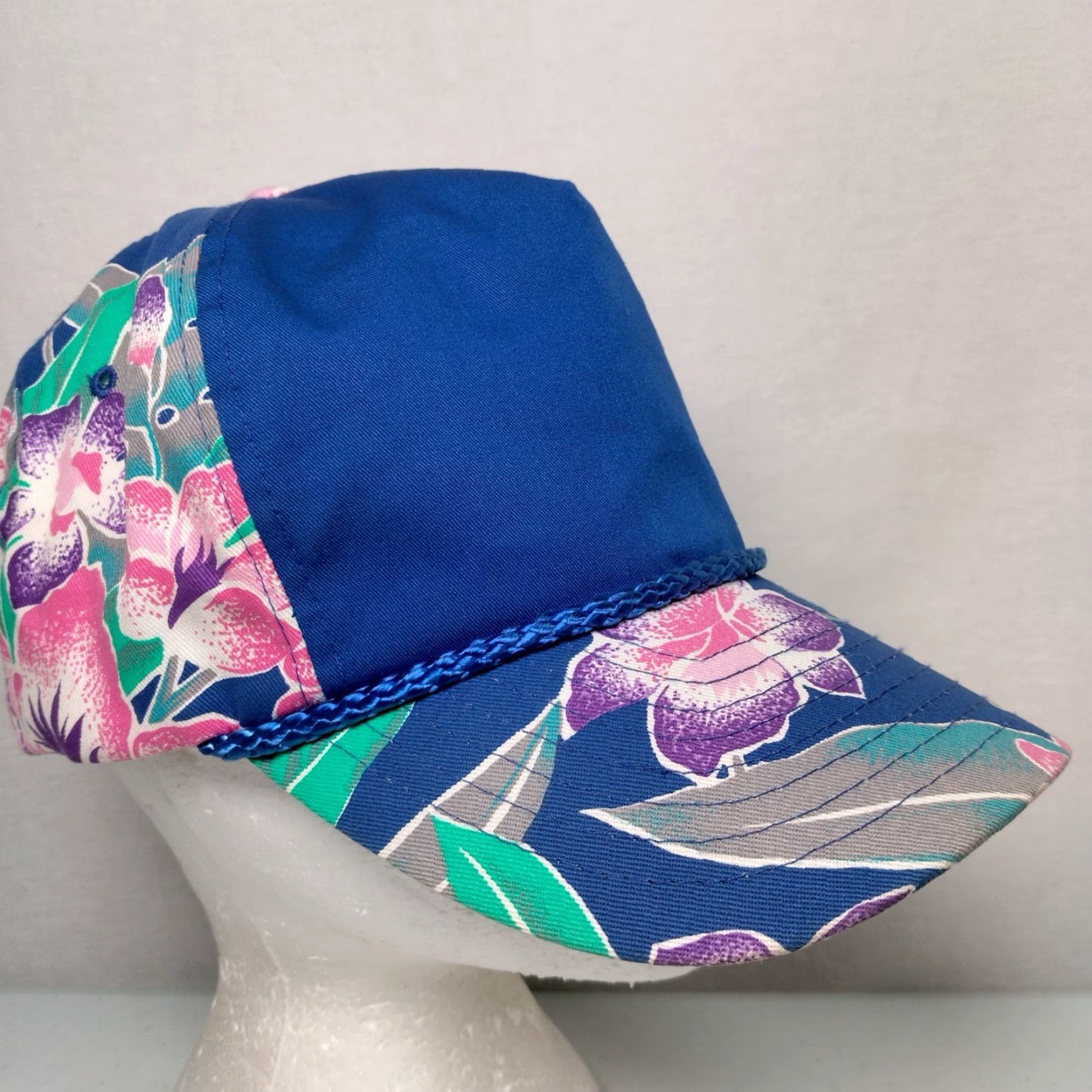 ALOHAS VINTAGE Nissin Cap Hat Canvas Snapback Beach Tropical Flowers Aloha Hawaiian Blue One Size Men Hat Size ONE SIZE - 2 Thumbnail