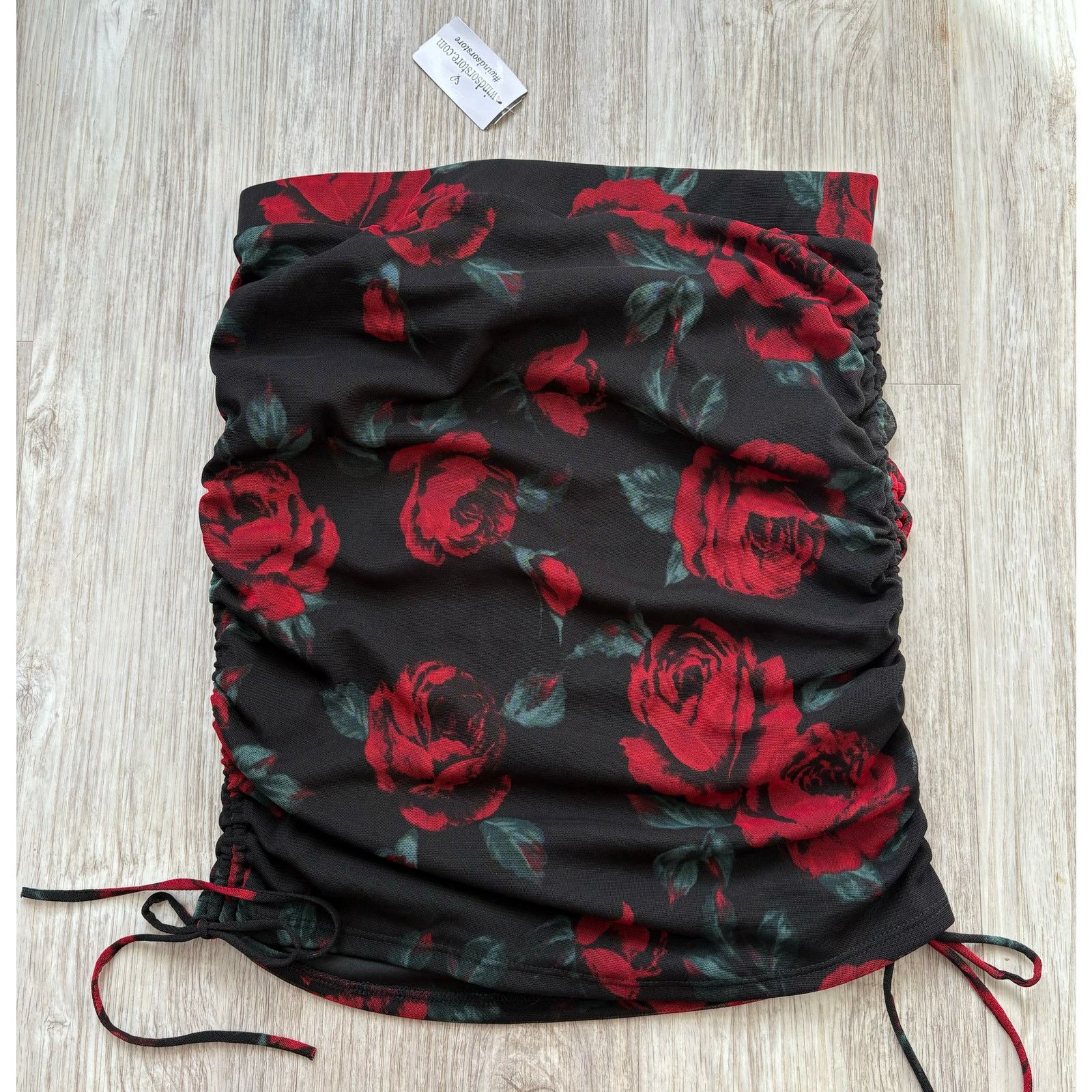 Other Windsor | Black Floral Cinch Side Tie Skirt | NWT | Large Size 22" - 2 Thumbnail