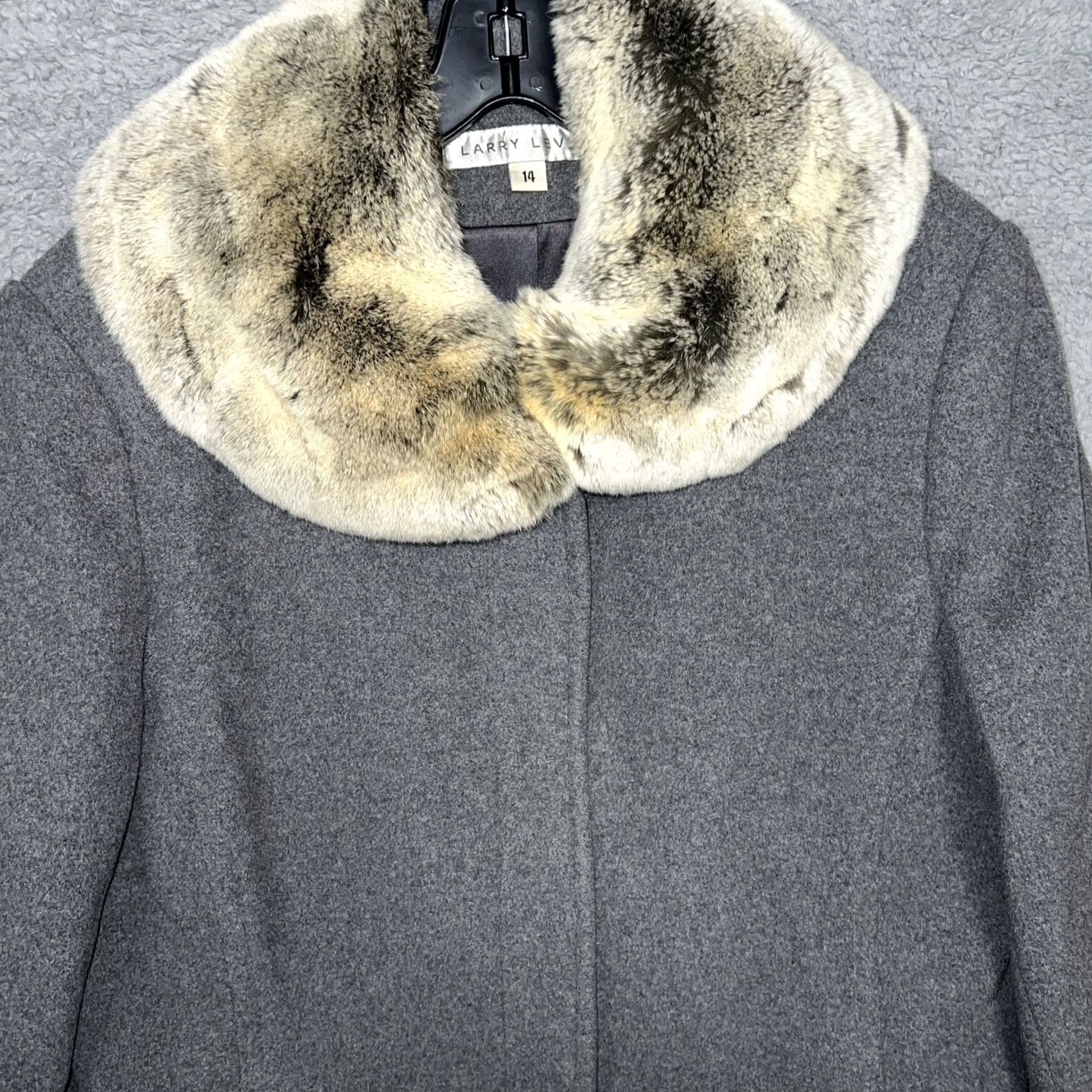 Vintage VINTAGE Larry Levine Over Coat Women's 14 Gray Wool Cashmere Blend Fur Collar Coat Size XL / US 12-14 / IT 48-50 - 3 Thumbnail