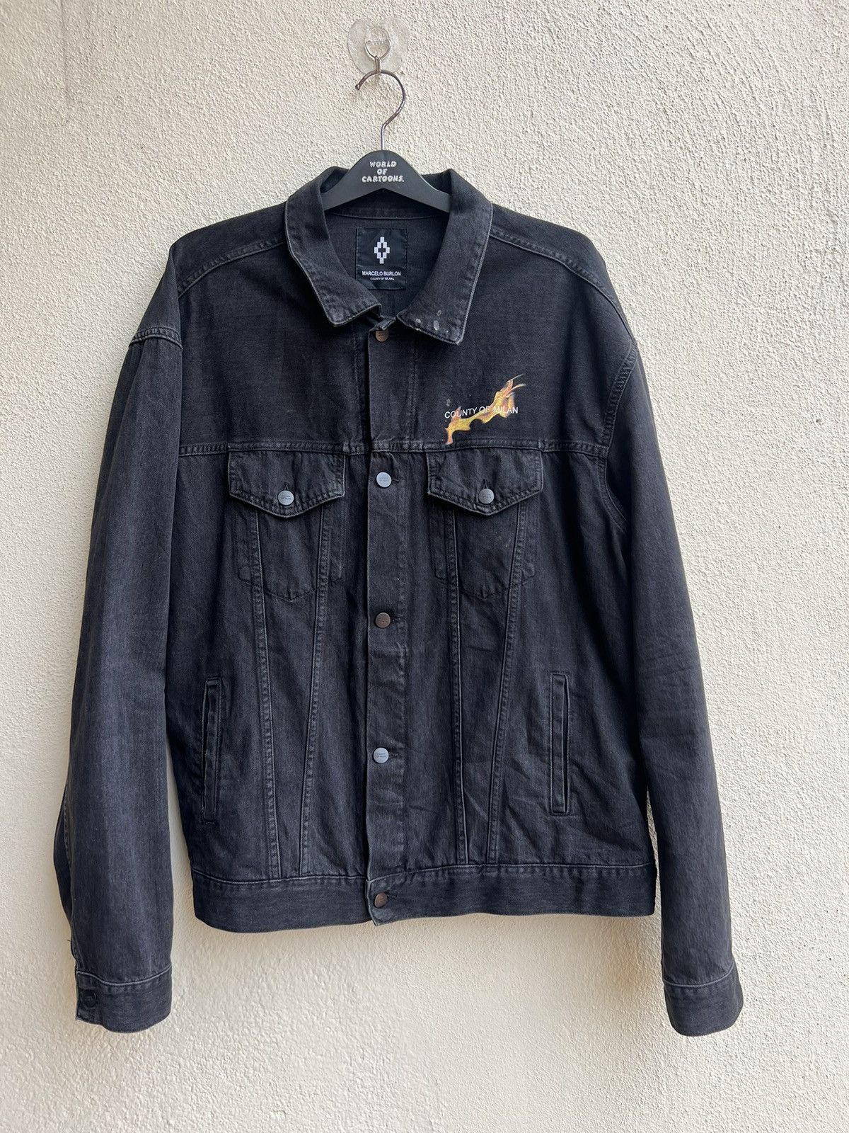 Marcelo Burlon Burning 🔥 Basketball Fade Black Denim Trucker Jacket Size US XXL / EU 58 / 5 - 6 Thumbnail