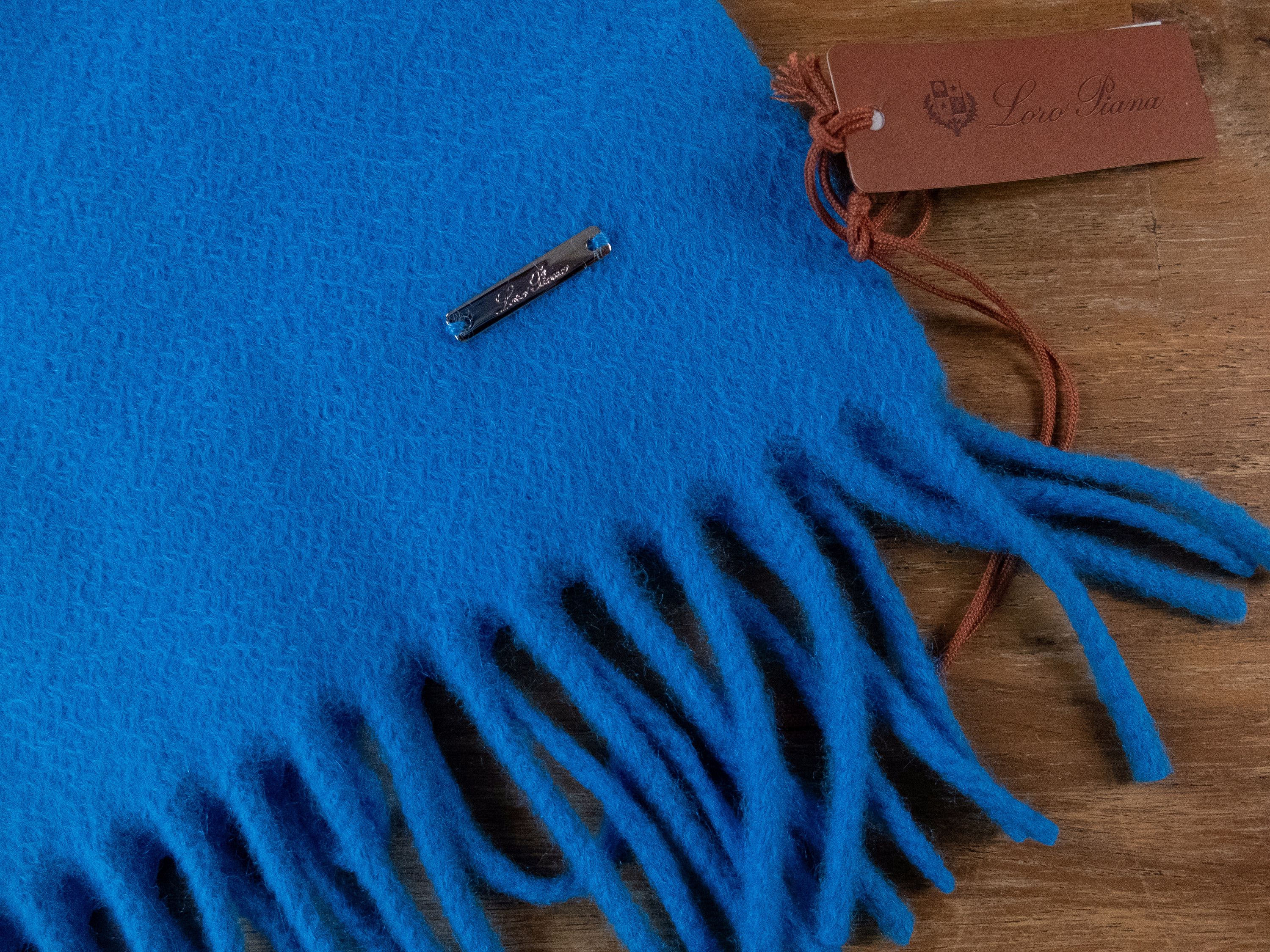 Loro Piana LORO PIANA solid blue knit pure cashmere scarf knitted Italy Size ONE SIZE - 2 Thumbnail