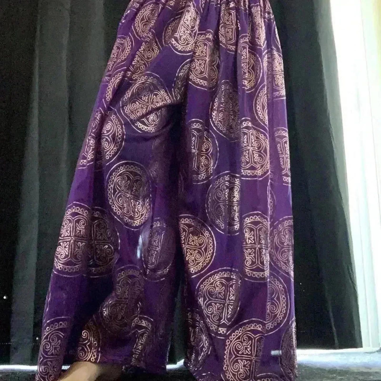 Designer Stylish Purple Patterned Palazzo Pants Size 36" / US 14 / IT 50 - 3 Thumbnail