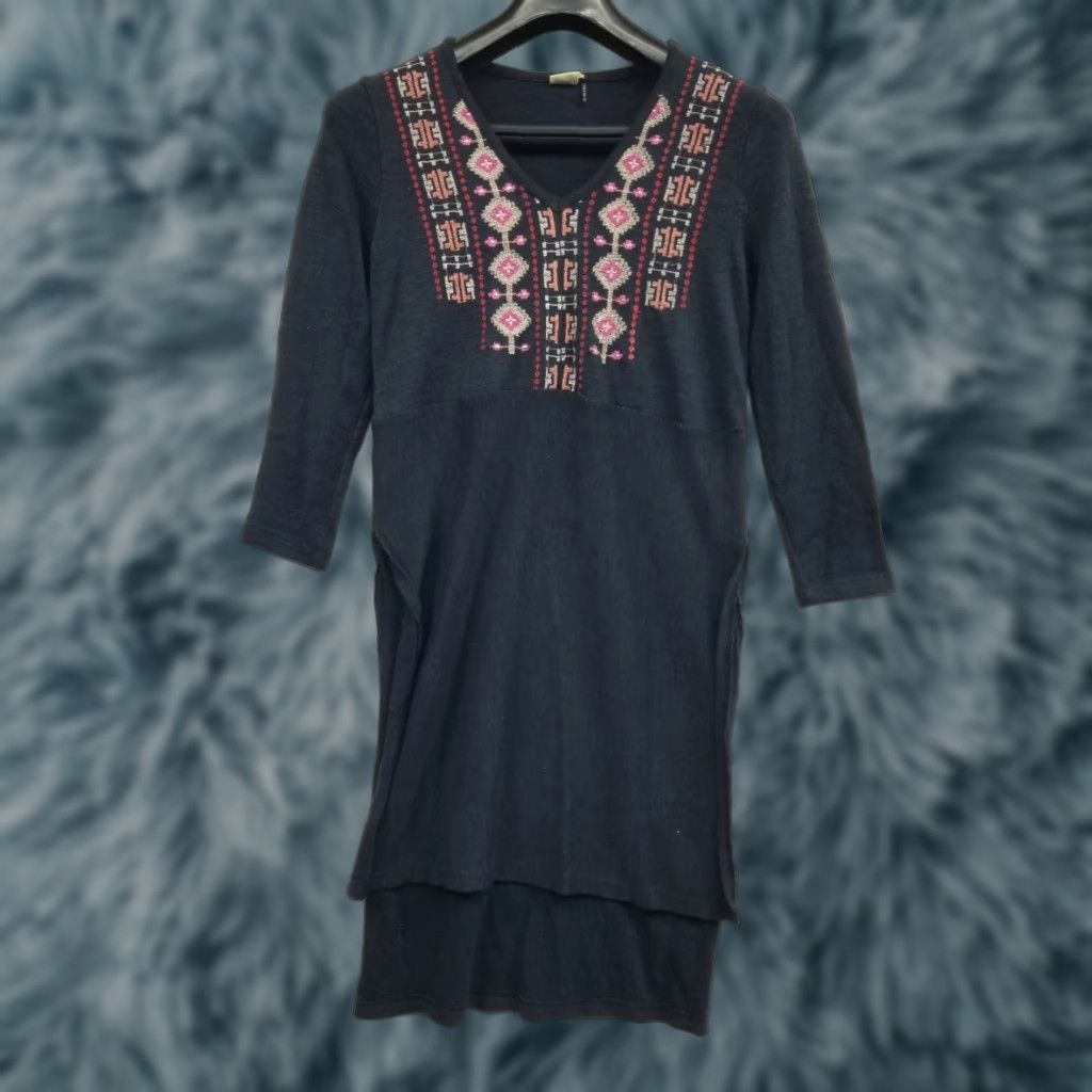 Anthropologie Anthropologie Tunic Dress XS 3/4 Sleeve Embroidered Hi-Low Cotton Poly Blue Women Size XS / US 0-2 / IT 36-38 - 1 Thumbnail