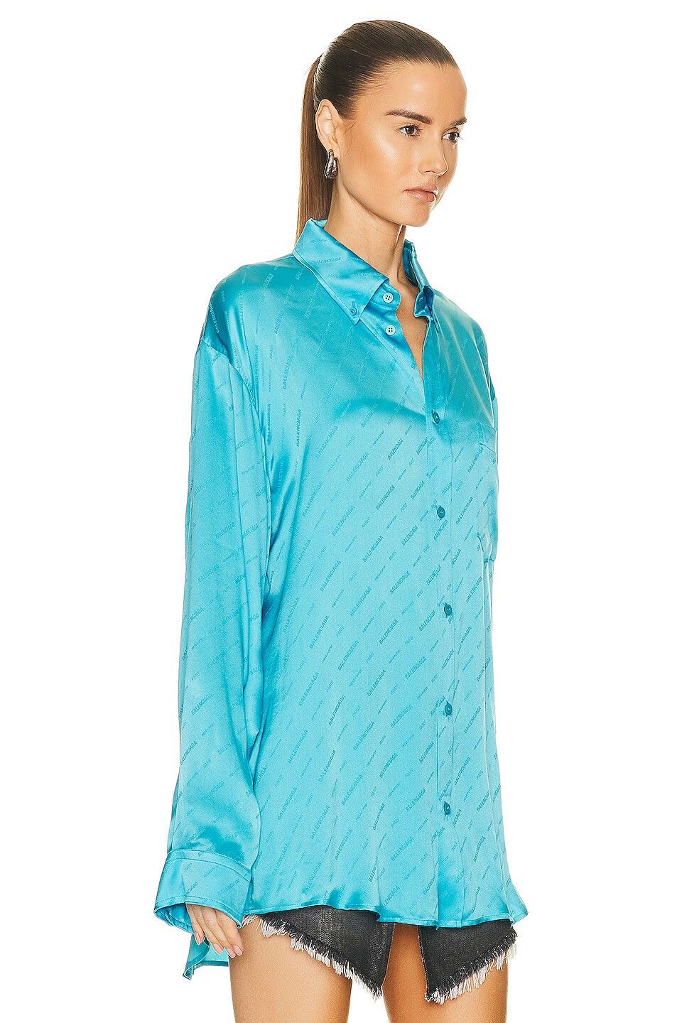 Balenciaga o1y0625 Silk Patterned Shirt in Azure Size M / US 6-8 / IT 42-44 - 2 Thumbnail
