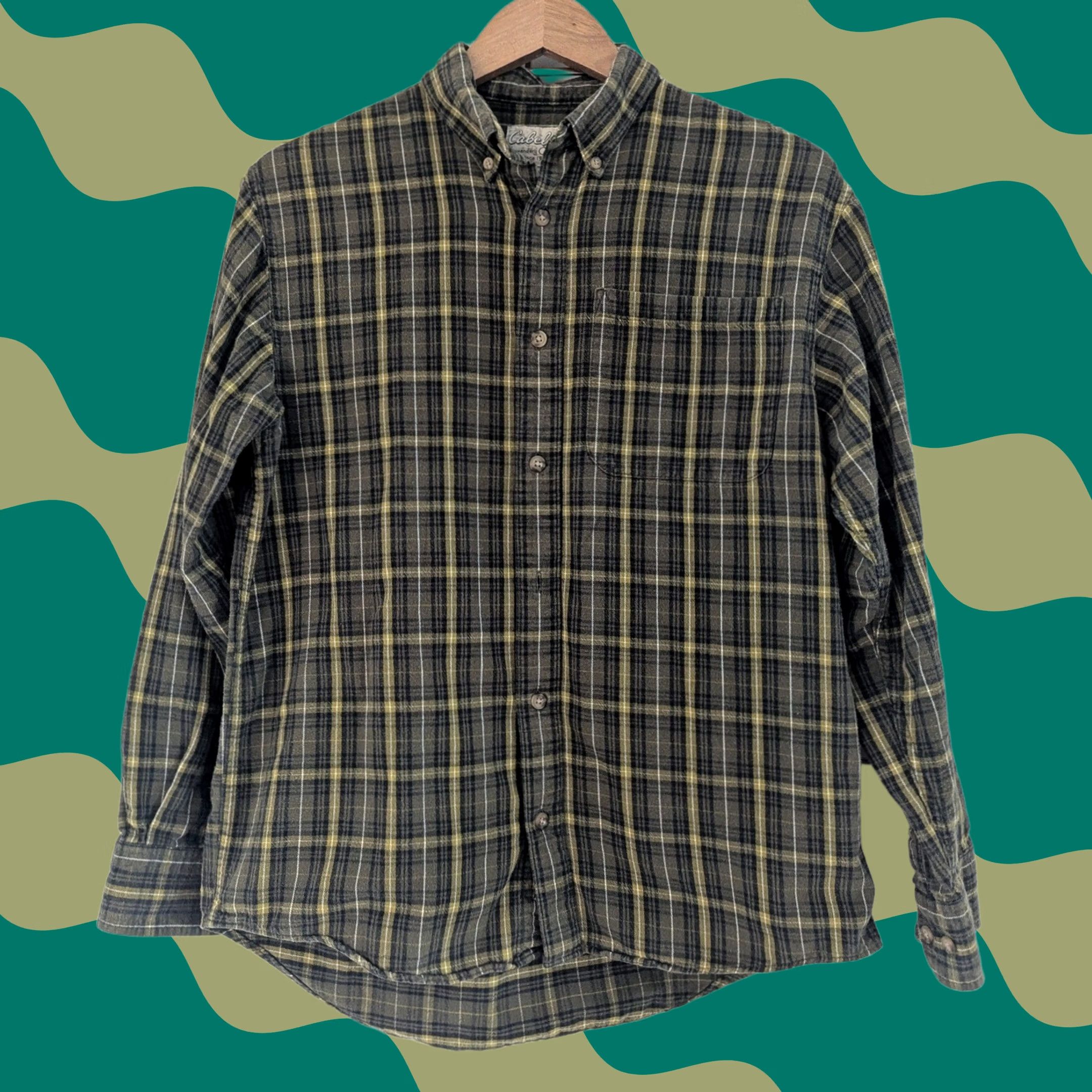 Vintage Cabelas Button-Down Shirt Plaid Flannel Mens M Green Yellow Black 100% Cotton Regular Fit Long Sleeve Button-Up Chest Pocket Vintage: No Size US M / EU 48-50 / 2 - 1 Thumbnail
