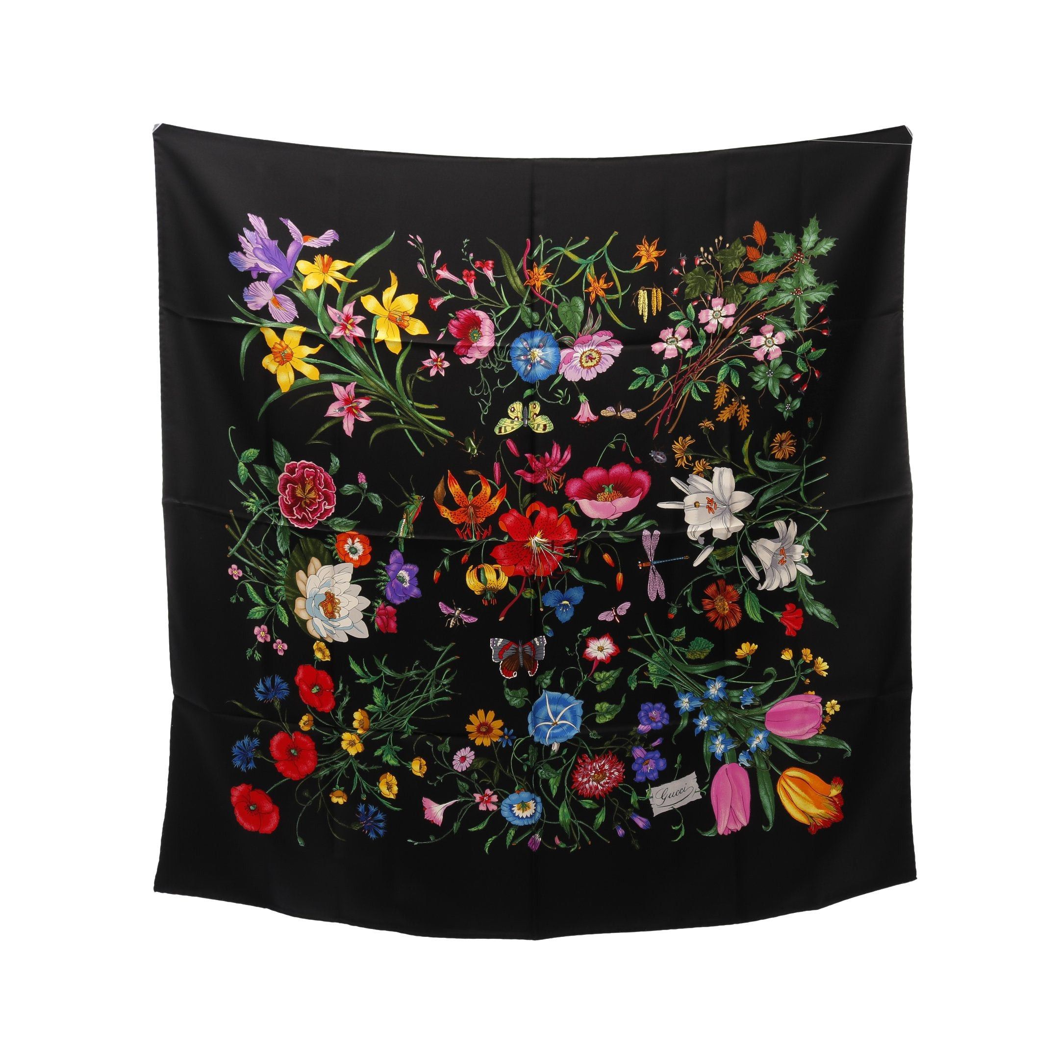 Gucci Gucci Flora Scarf Silk Black Multicolor Size ONE SIZE - 1 Thumbnail