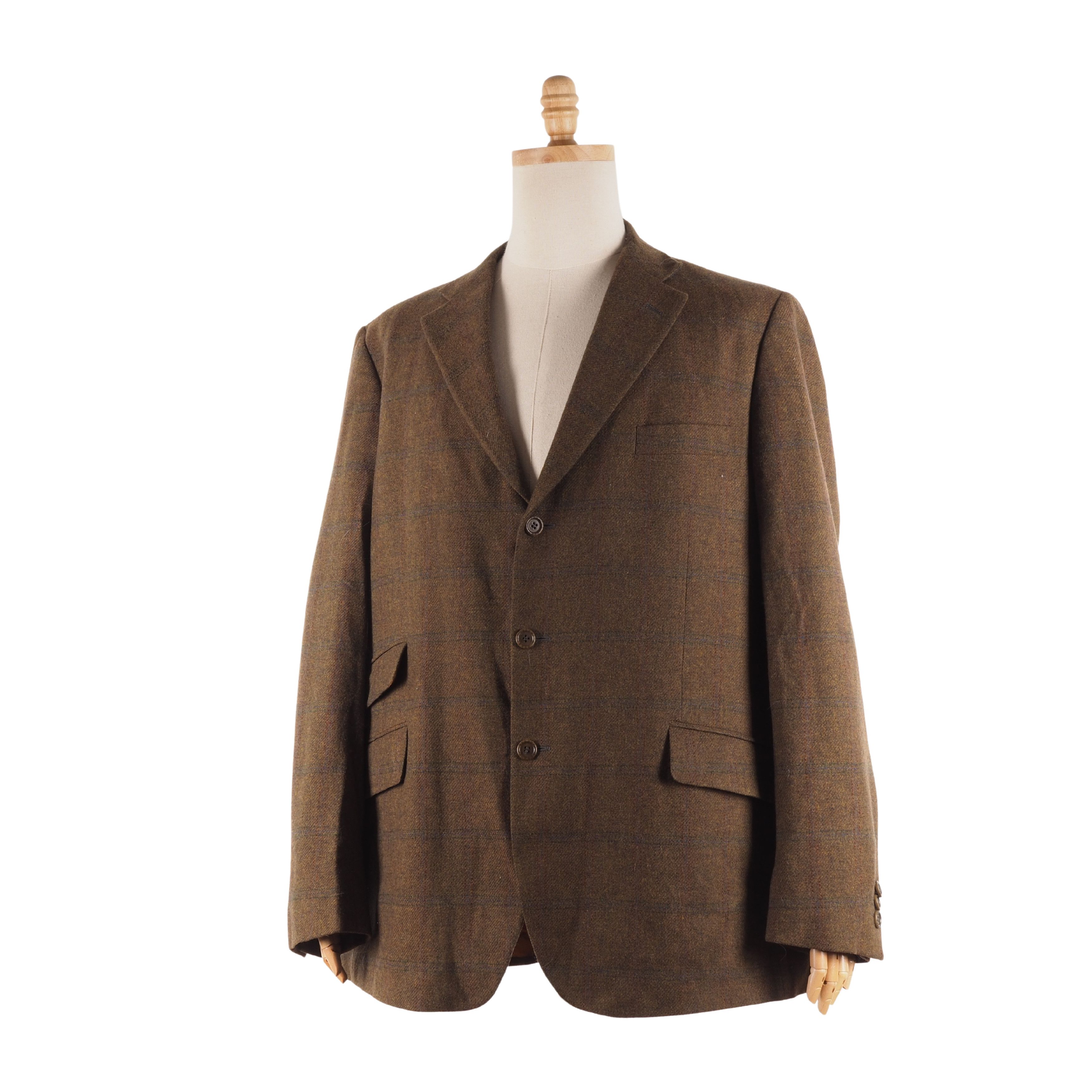 image of Beretta Mens Wool Tweed Green Brown Blazer Sport Coat Jacket (Size 48R)