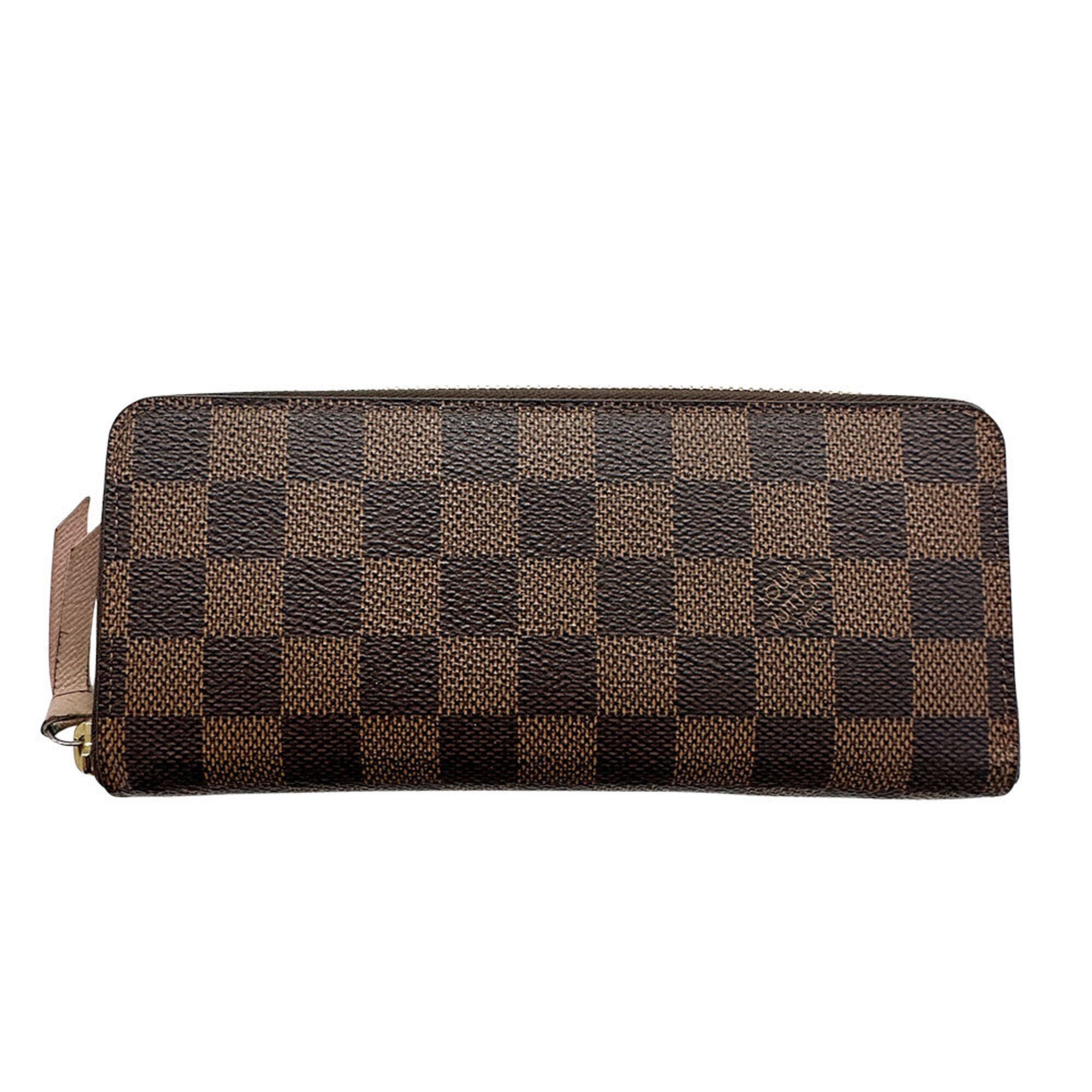 Louis Vuitton Louis Vuitton Women's Damier Long Wallet, Canvas Portefeuille Clemence Rose Ballerine M61298, Round Zipper, Brown/Pink Size ONE SIZE - 1 Thumbnail