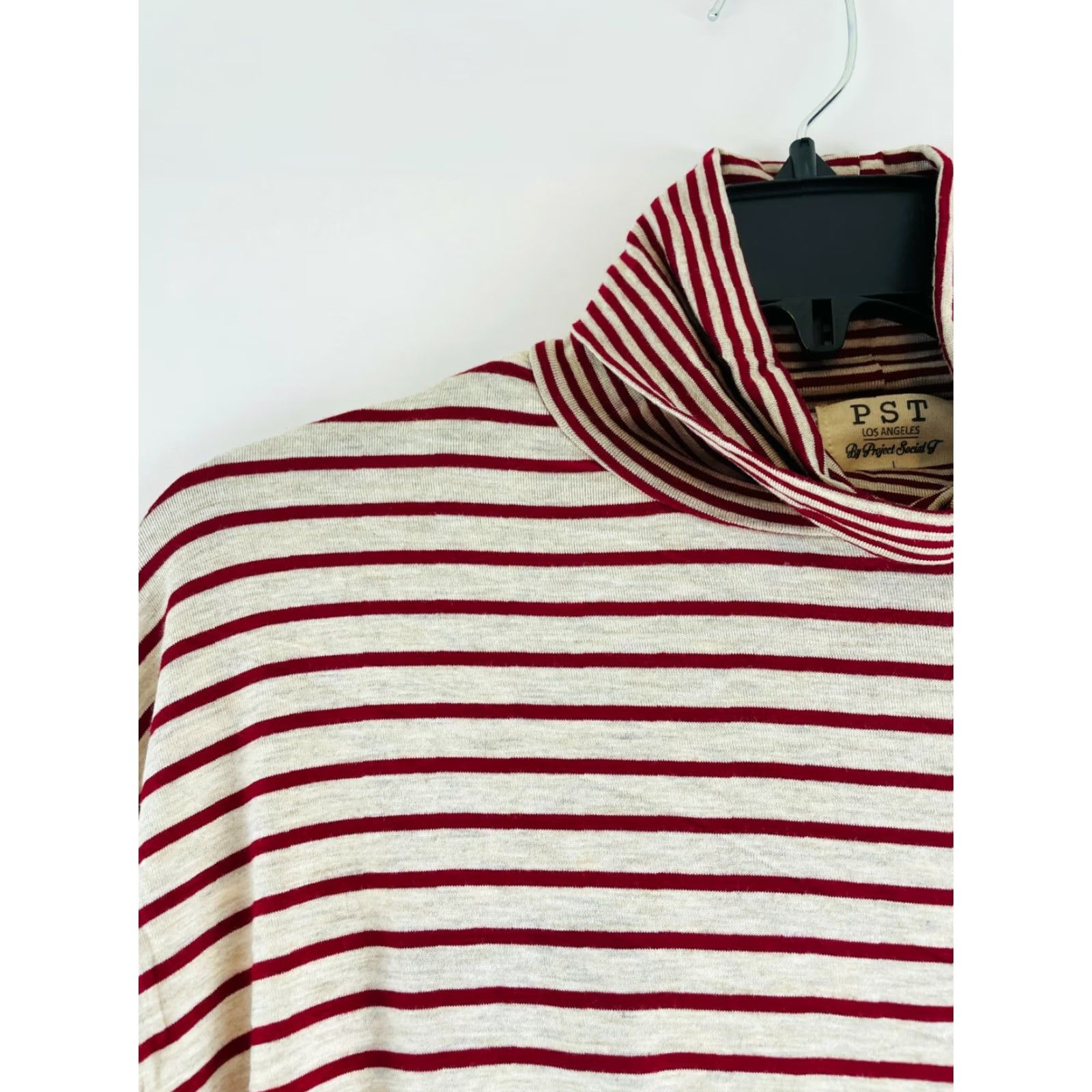 Vintage Project Social Turtleneck Shirt Women L Burgundy Tan Striped Long Sleeve NWT Size L / US 10 / IT 46 - 3 Thumbnail