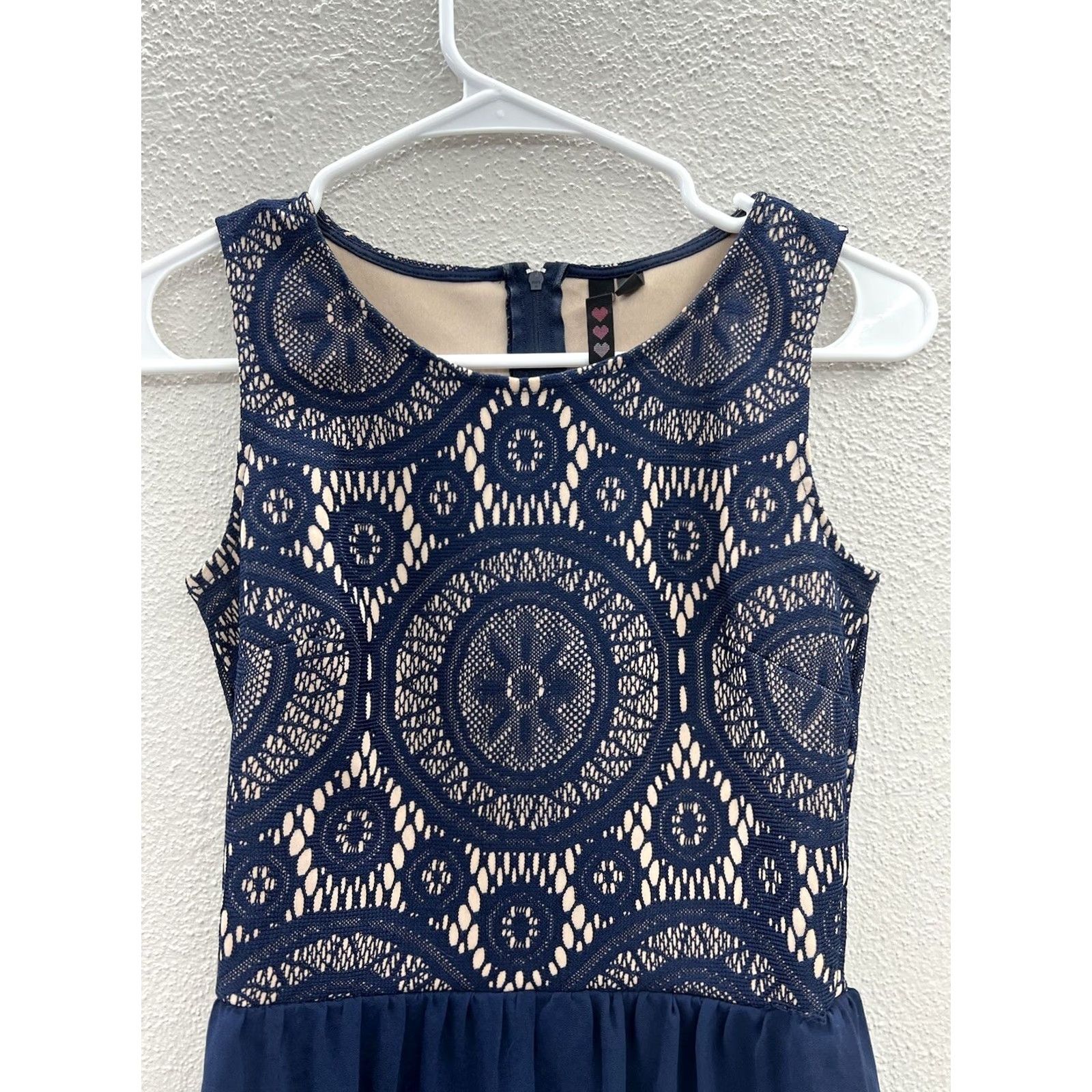 Vintage Womens Wants & Needs Navy Sleeveless Lace Dress XS Short A-Line Geometric Pattern Dress Women Size XS / US 0-2 / IT 36-38 - 2 Thumbnail