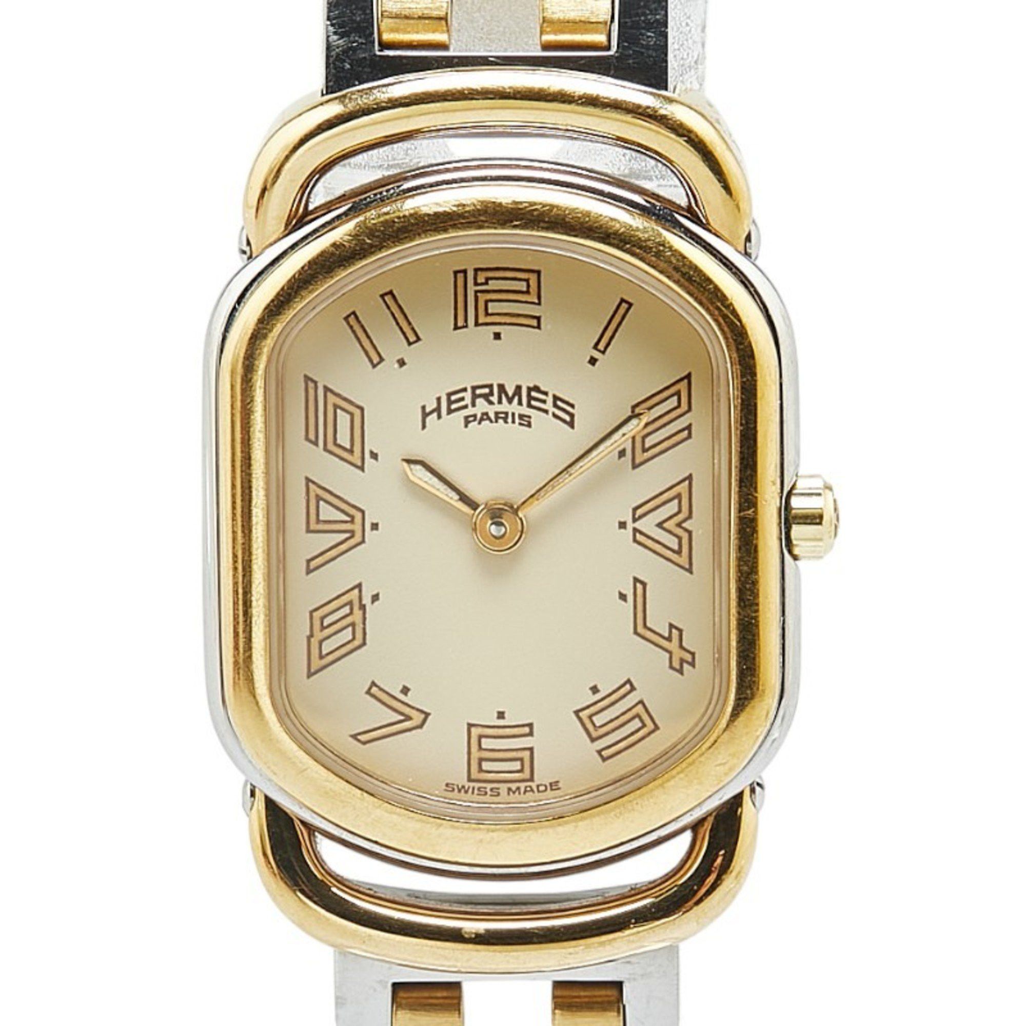 Hermes Rally Watch Quartz Beige Dial Stainless Steel Plated Women's Hermes
