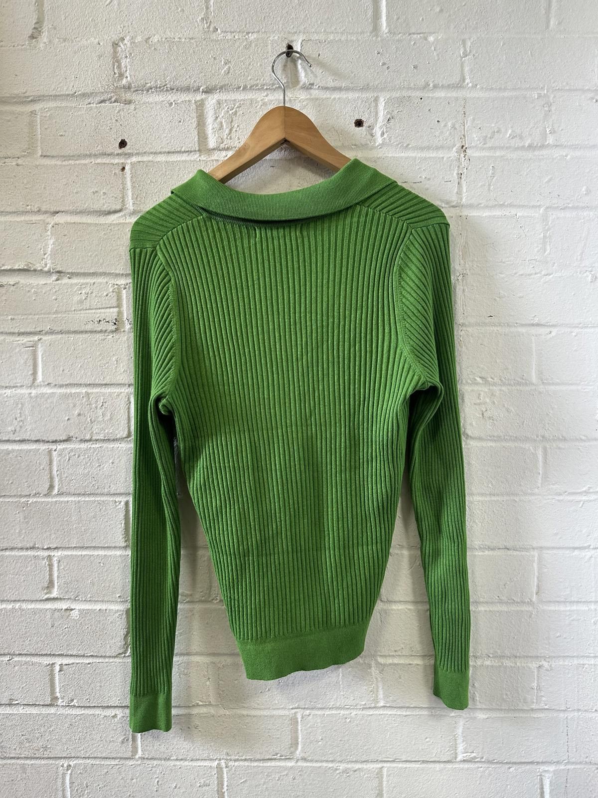 M.E. Sport Green Ribbed Long Sleeve Polo Sweater Size M / US 6-8 / IT 42-44 - 2 Thumbnail