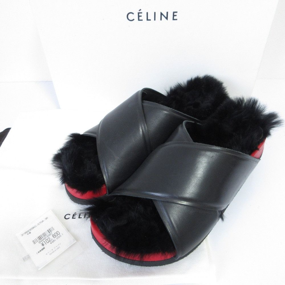 Celine Celine Celine Cross Belt Flat Fur Sandals Natural Material Shoes DUTY FREE for USA Size ONE SIZE - 1 Thumbnail