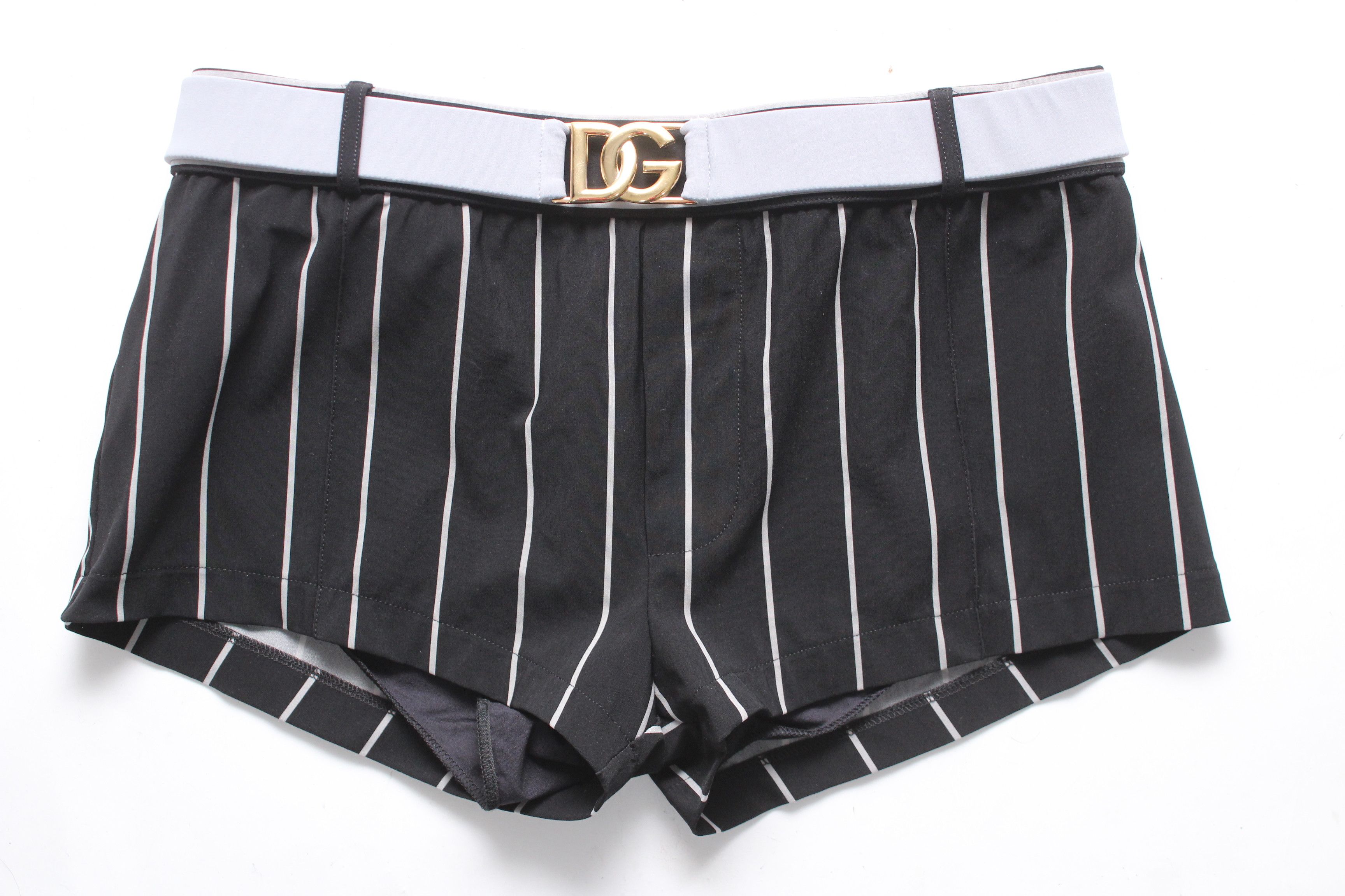 Dolce & Gabbana Dolce Gabbana Pinstripe Swim Briefs with Gold DG Buckle Sz S Size US 30 / EU 46 - 5 Thumbnail