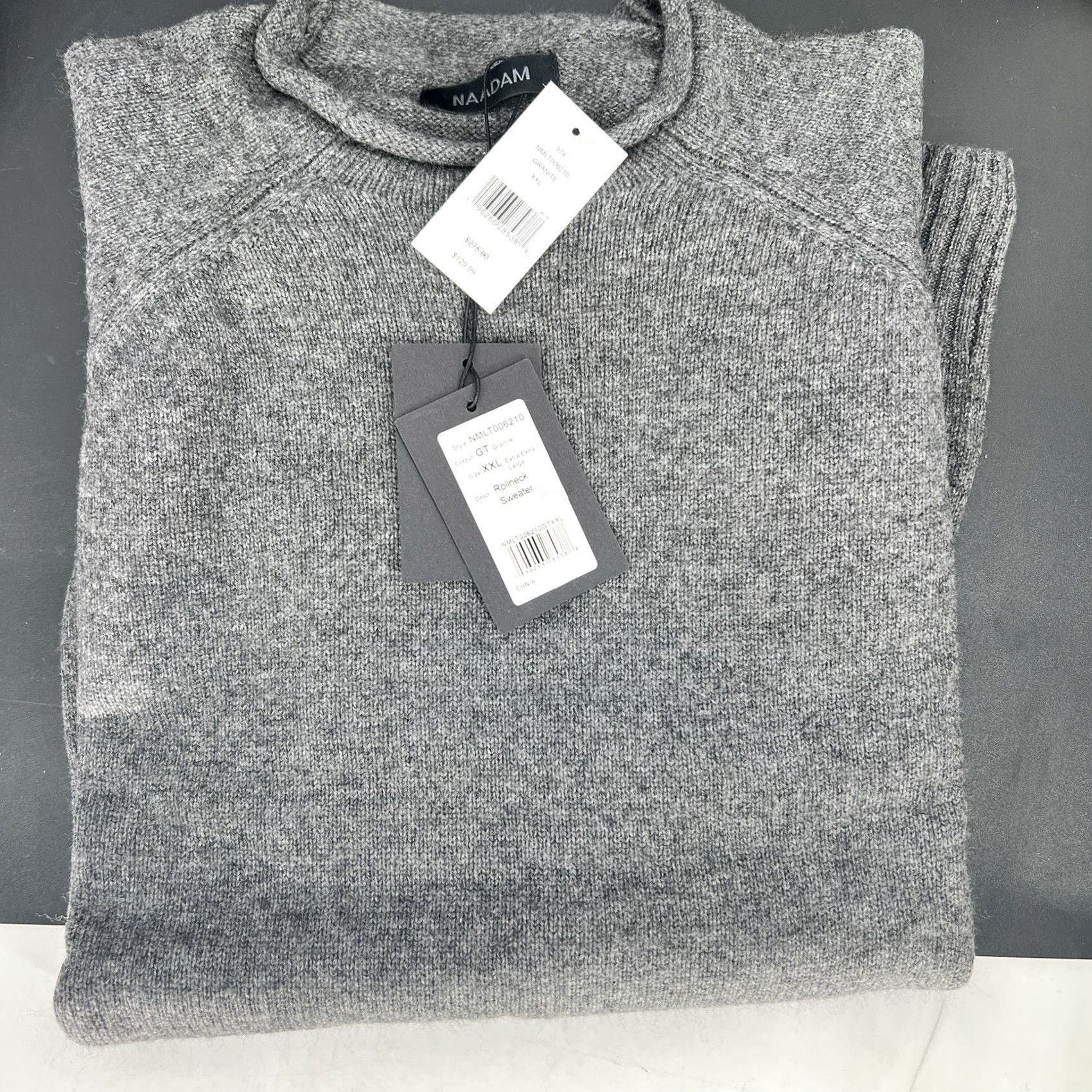 NAADAM Nadaam Men's Lightweight Cashmere & Wool Roll Neck Sweater 2XL Gray Shirt Pullover Long Sleeve Crew Neck Casual Formal Business White? Size US XXL / EU 58 / 5 - 3 Thumbnail